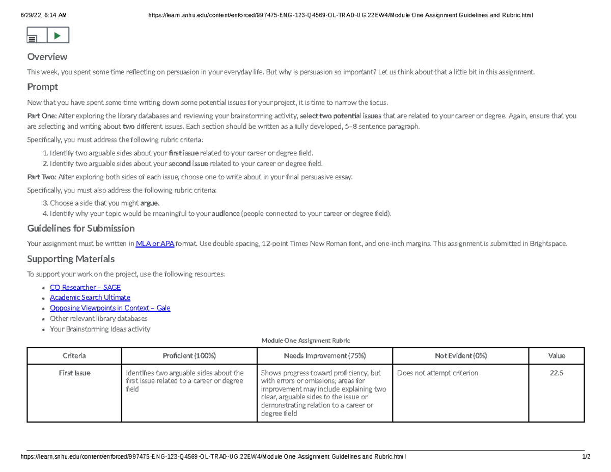 module one honors assignment