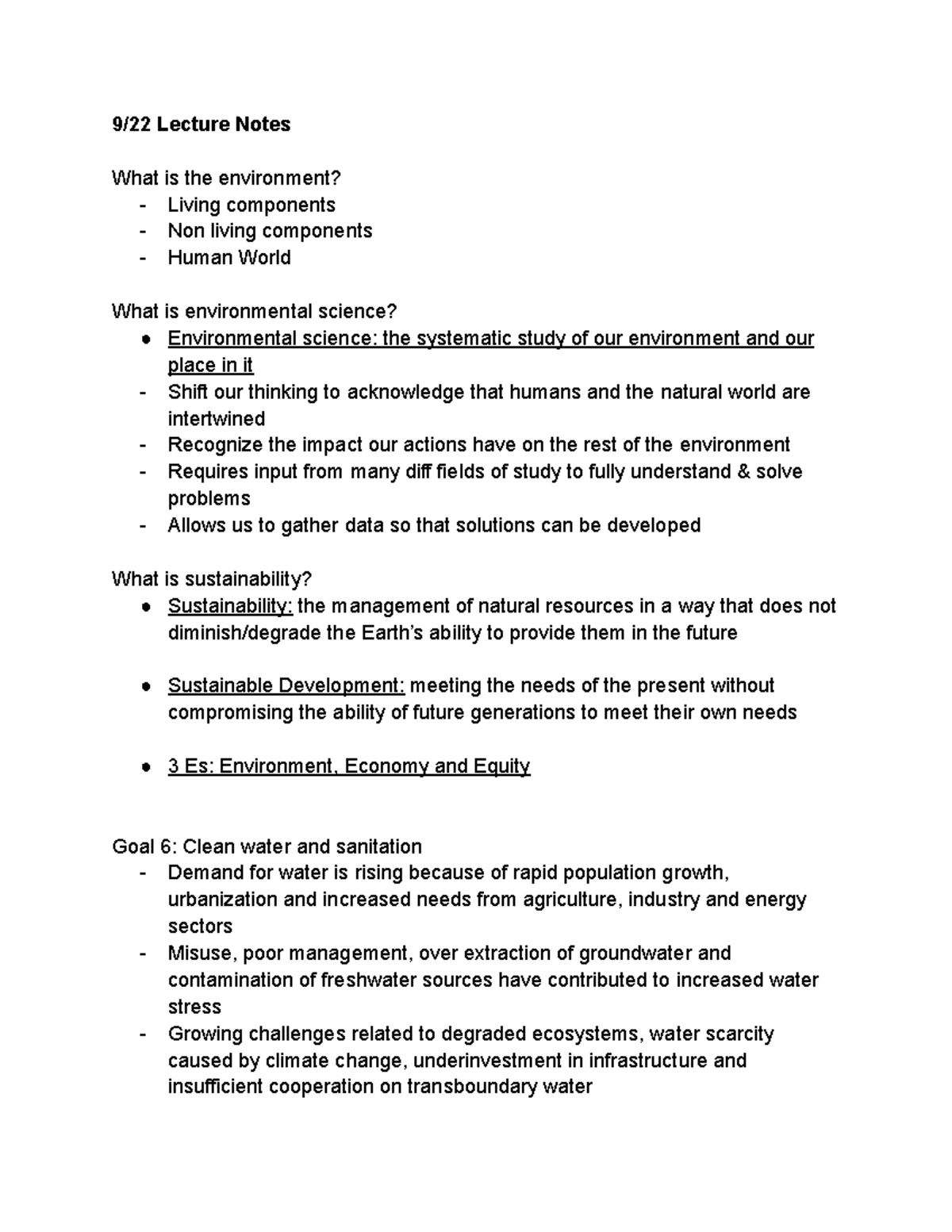 ENVR 30 Lecture/HW Textbook Notes - 9/22 Lecture Notes What is the ...