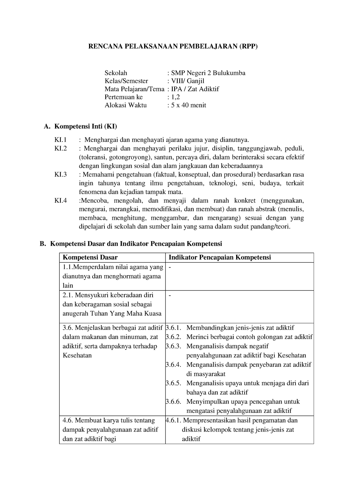 Rpp Rpp Rencana Pelaksanaan Pembelajaran Rpp Sekolah Smp Negeri 2 Bulukumba Kelas