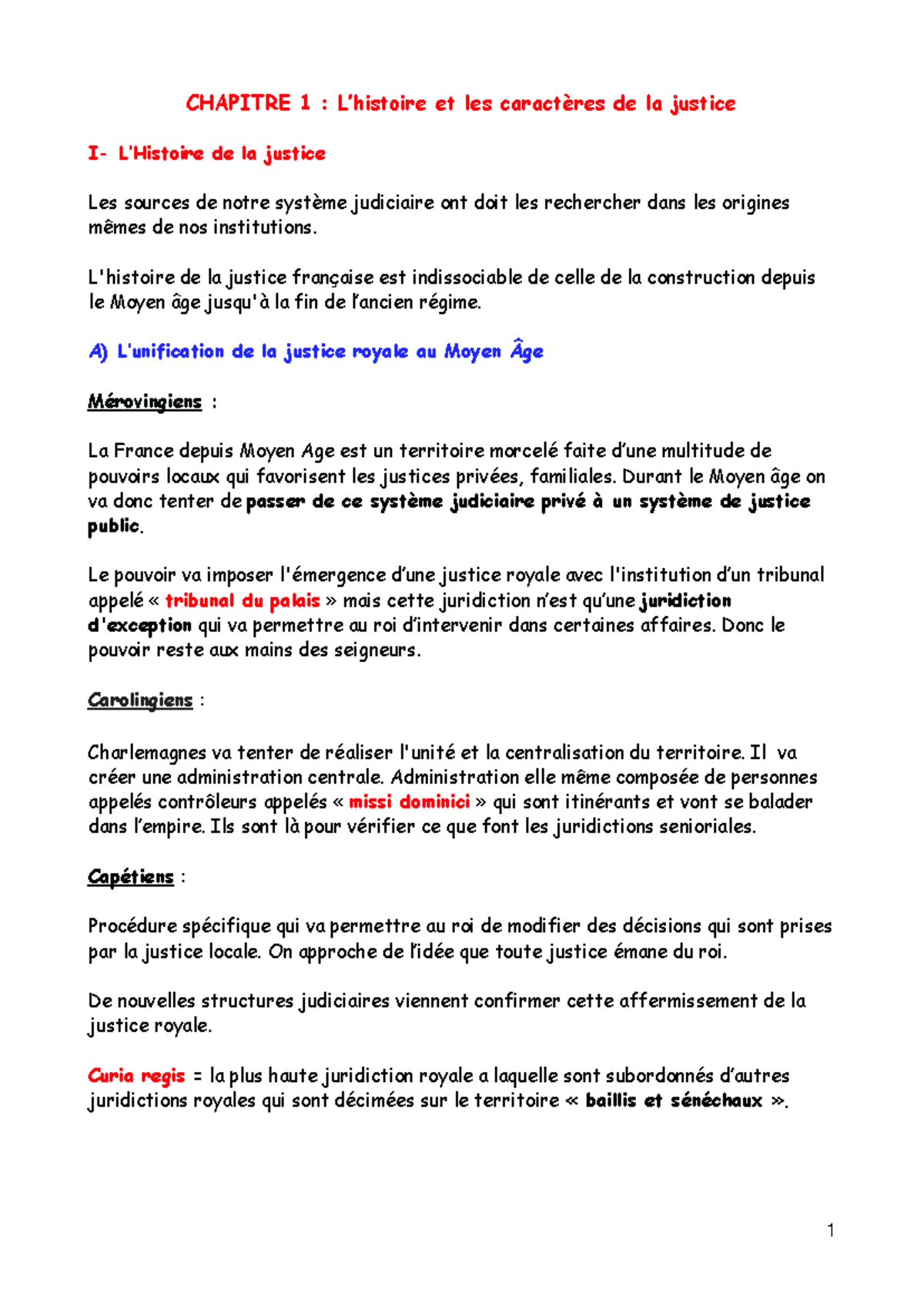 TGJ - CHAPITRE 1 : L’histoire et les caractères de la justice I- L ...