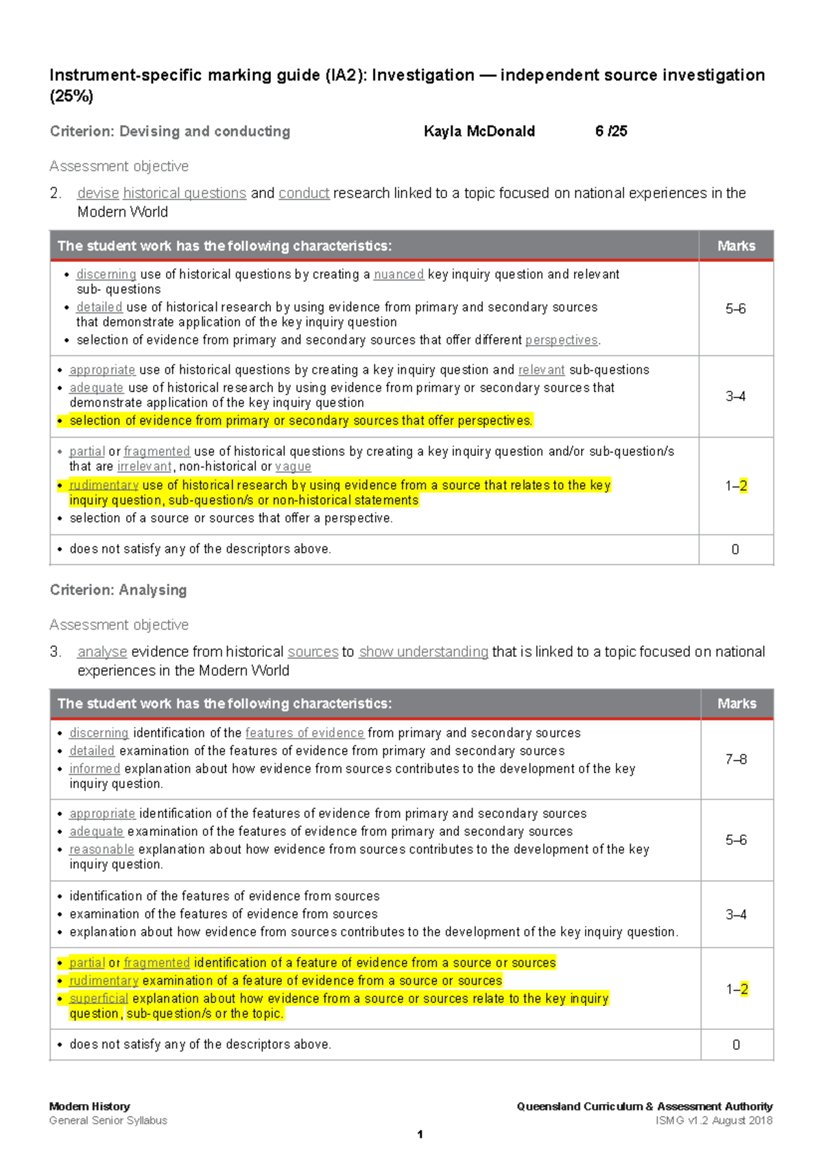 Kayla Mc Donald ISMG Fl A2 - Modern History General Senior Syllabus ...