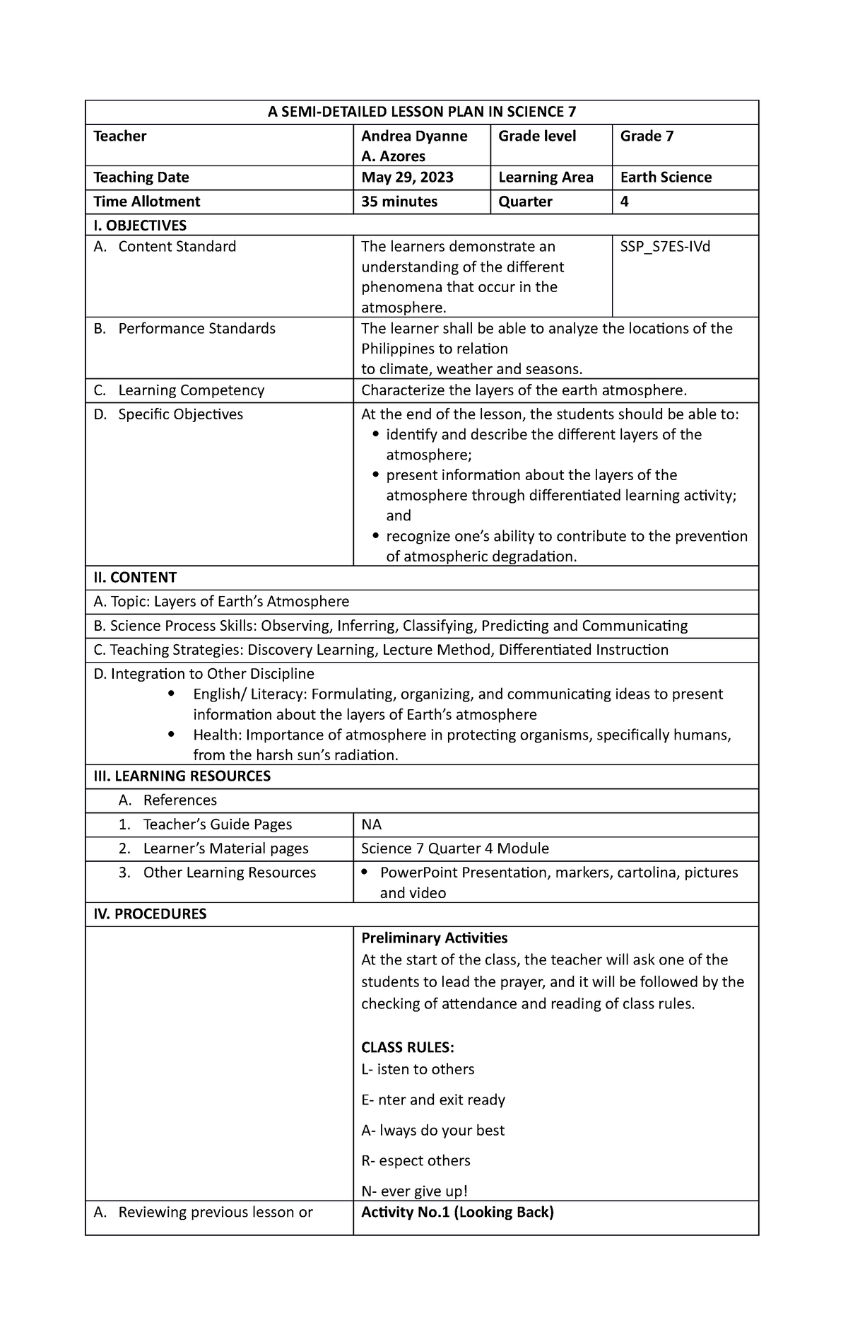 Final LP IN Science 7 - A SEMI-DETAILED LESSON PLAN IN SCIENCE 7 ...