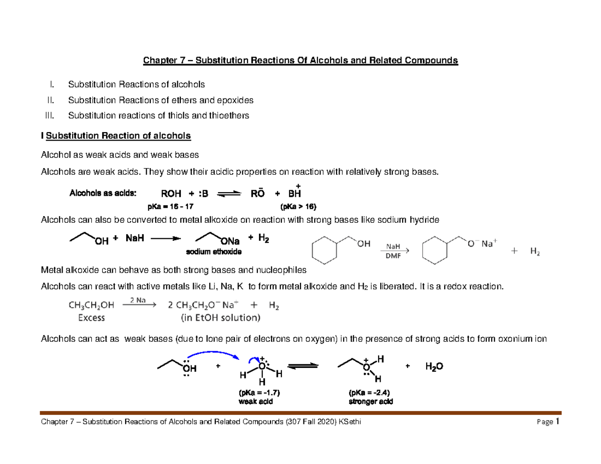 Chapter 7 - Substitution Reactions of Alcohols and Related Compounds ...