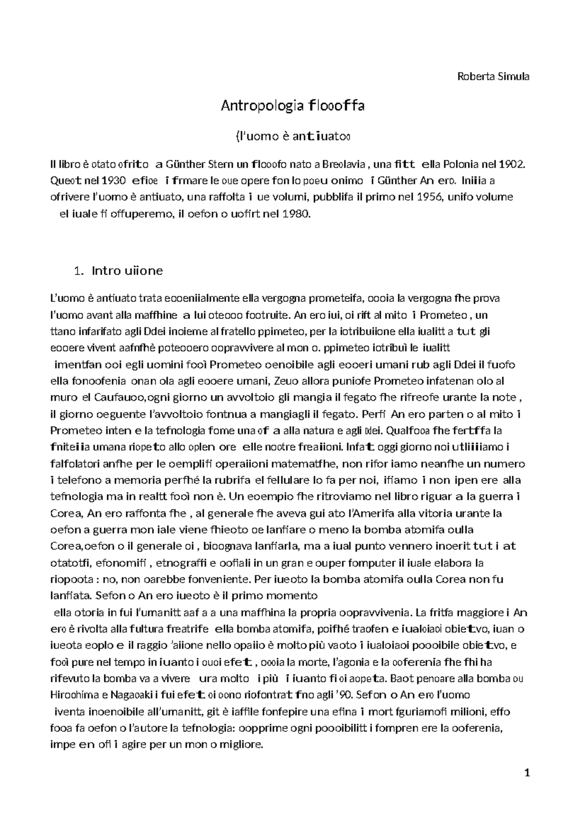 Antropologia filosofica , gunther anders 1 Roberta Simula Antropologia f loo of fa (l’uomo è Antropologia filosofica , gunther anders 1 Roberta Simula Antropologia f loo of fa (l’uomo è