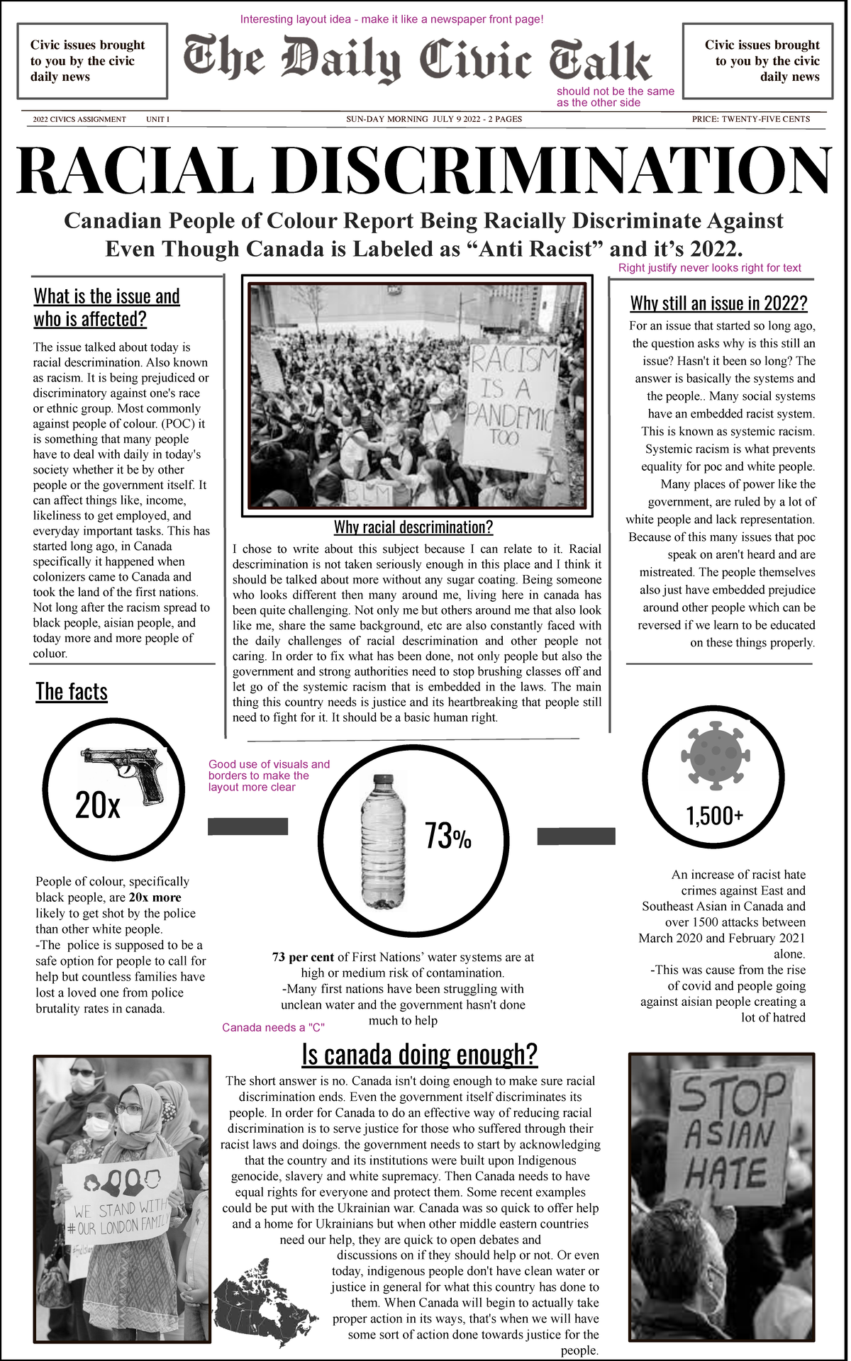 newspaper article assignment on a current event of civic interest