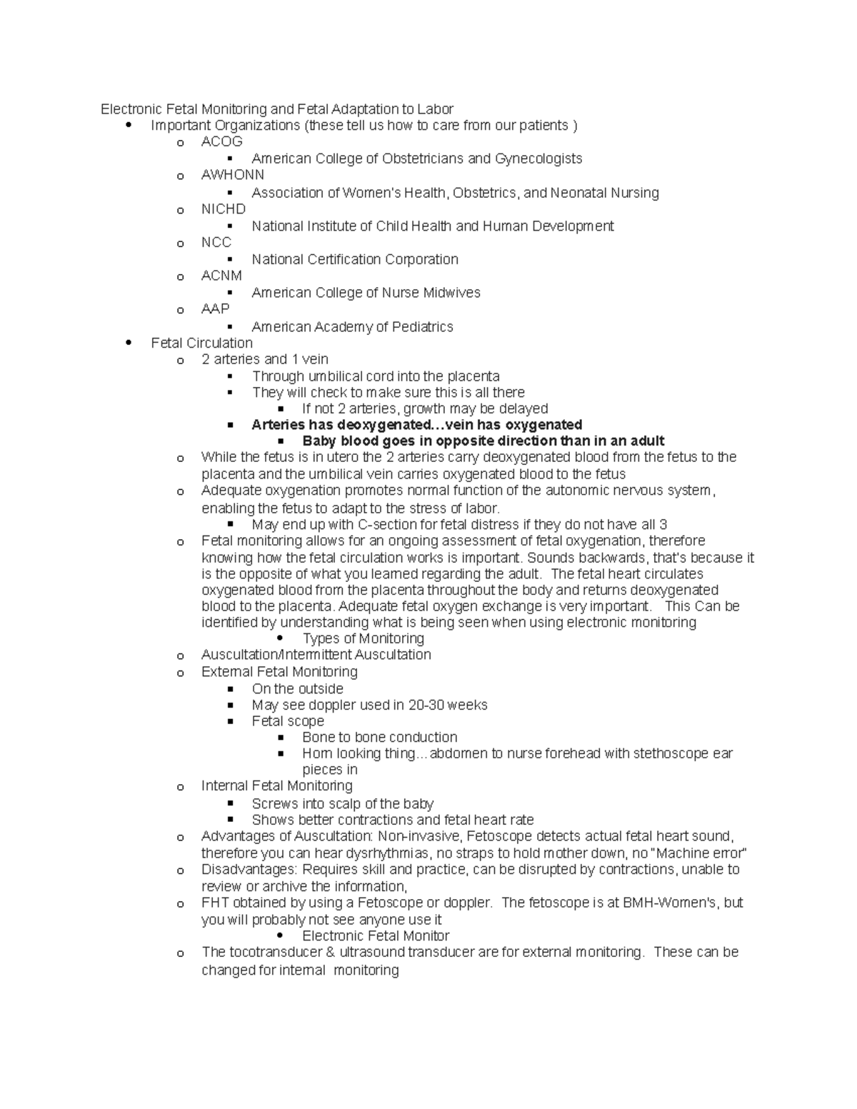 OB exam 3 lecture notes - Electronic Fetal Monitoring and Fetal ...