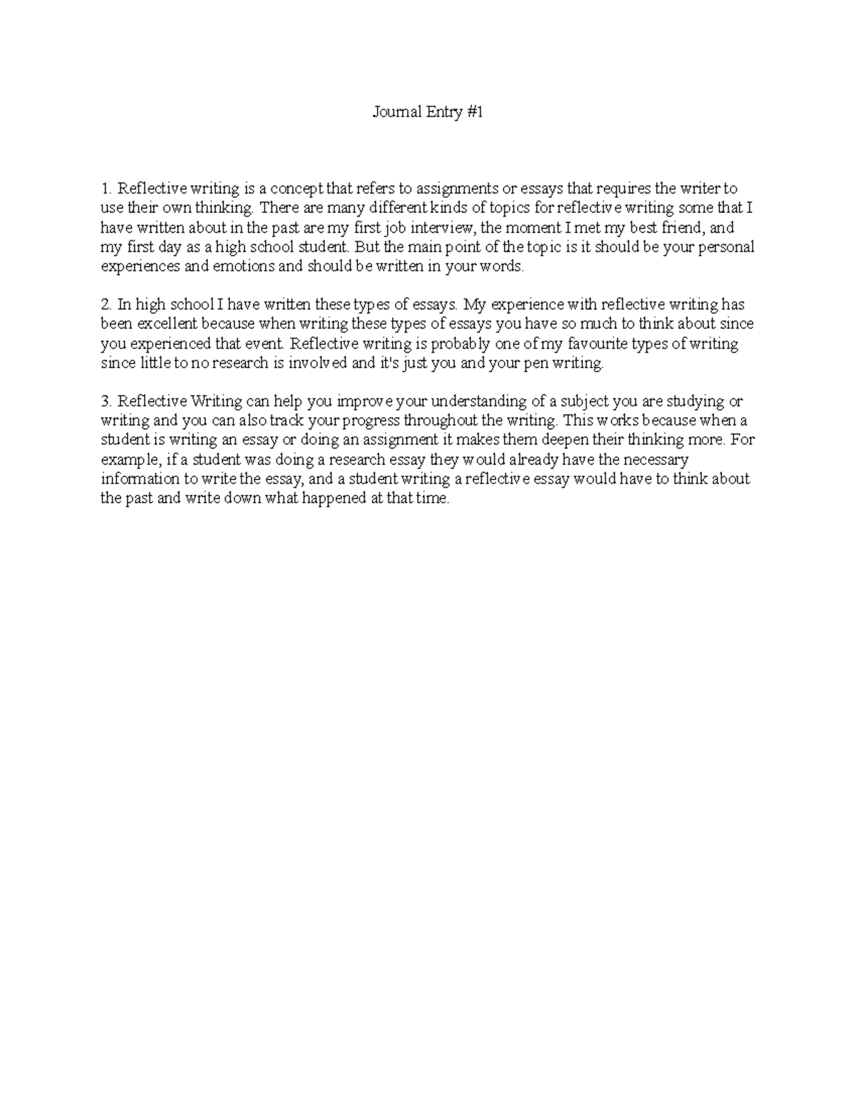 All Journal Entries - Great notes - Journal Entry # Reflective writing ...