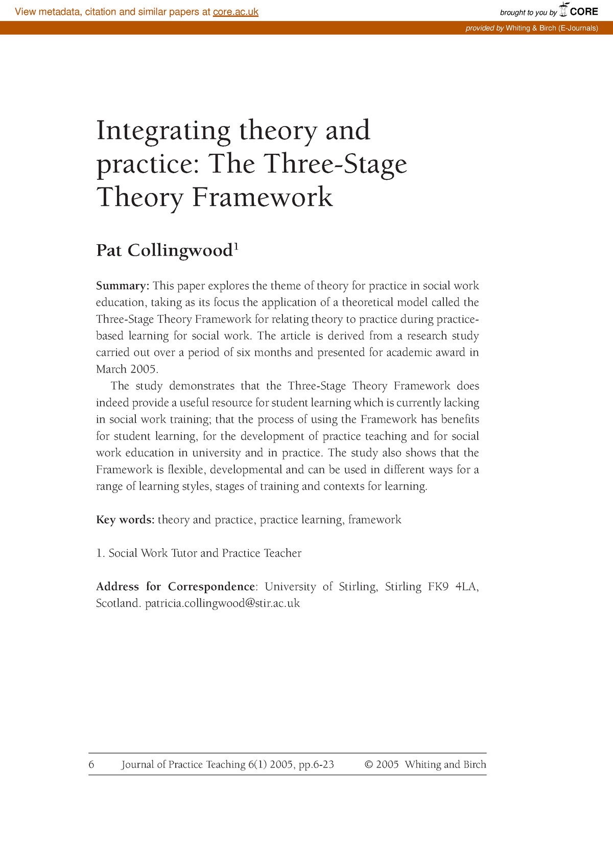 three-staged-theoretical-framaework-pat-collingwood-integrating