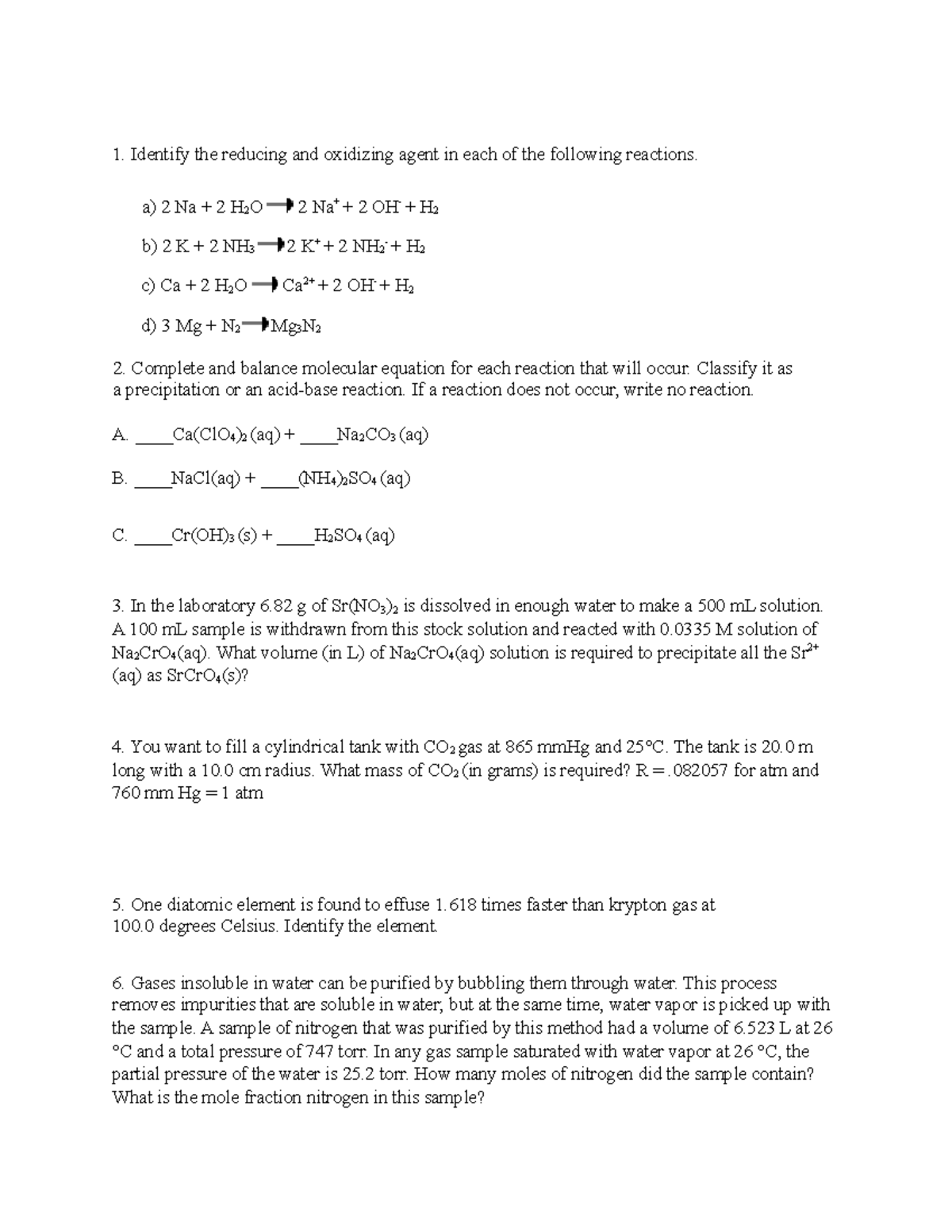 LG Worksheet 8 - practice work - Identify the reducing and oxidizing ...