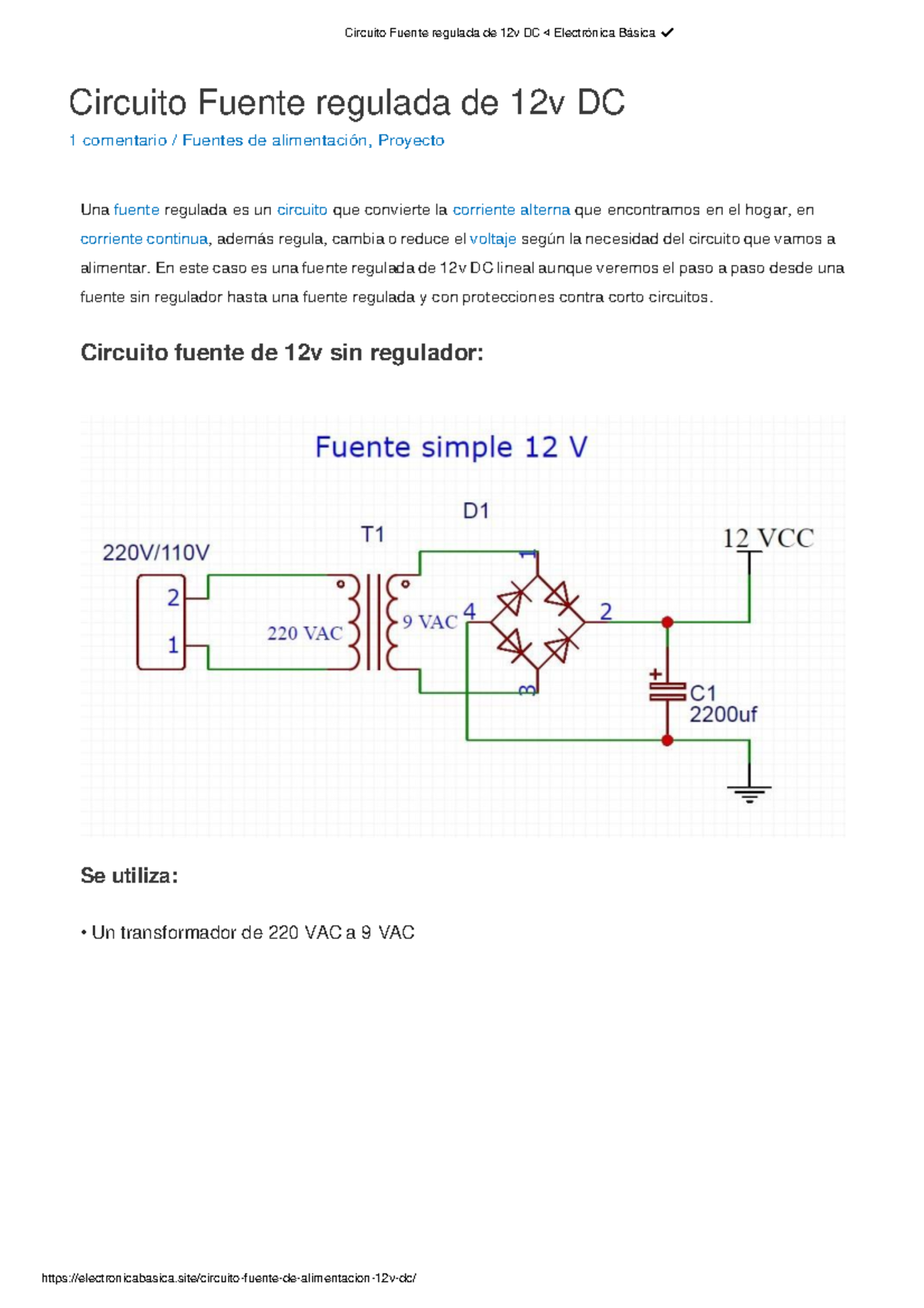 Circuito Fuente Regulada De 12V Dc – LONCFD