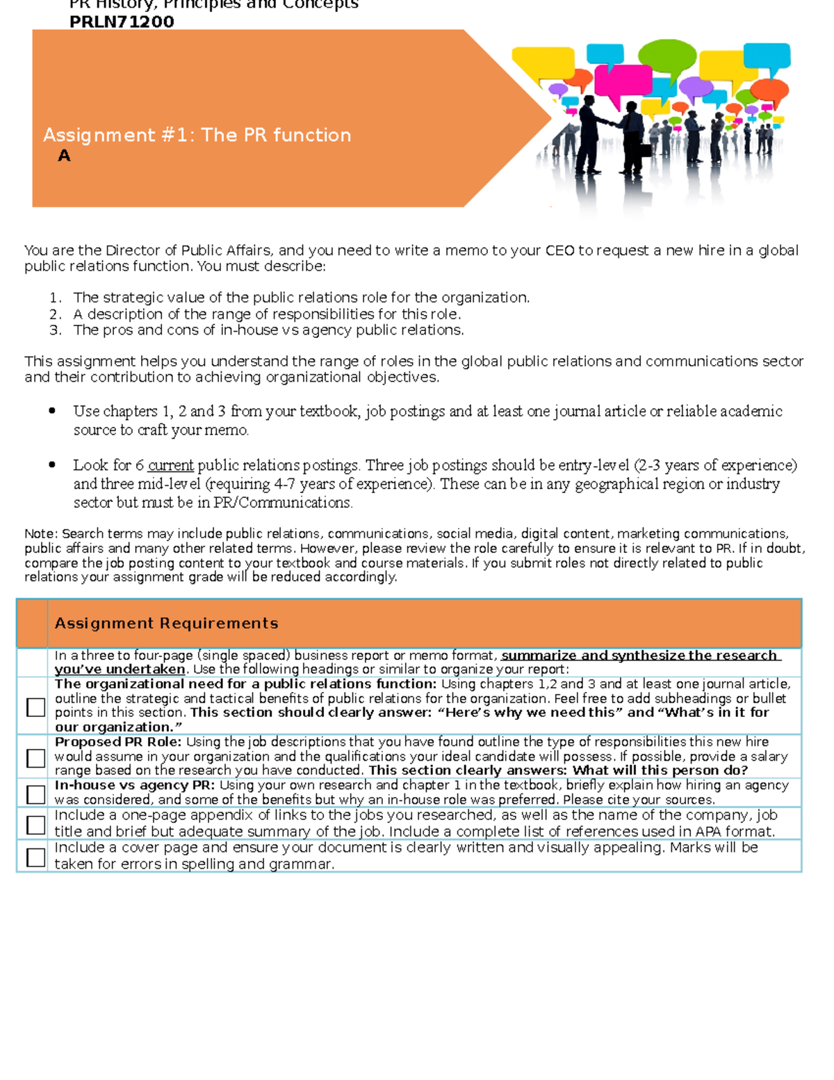 Assignment 1 PR role and value 1 - You are the Director of Public ...
