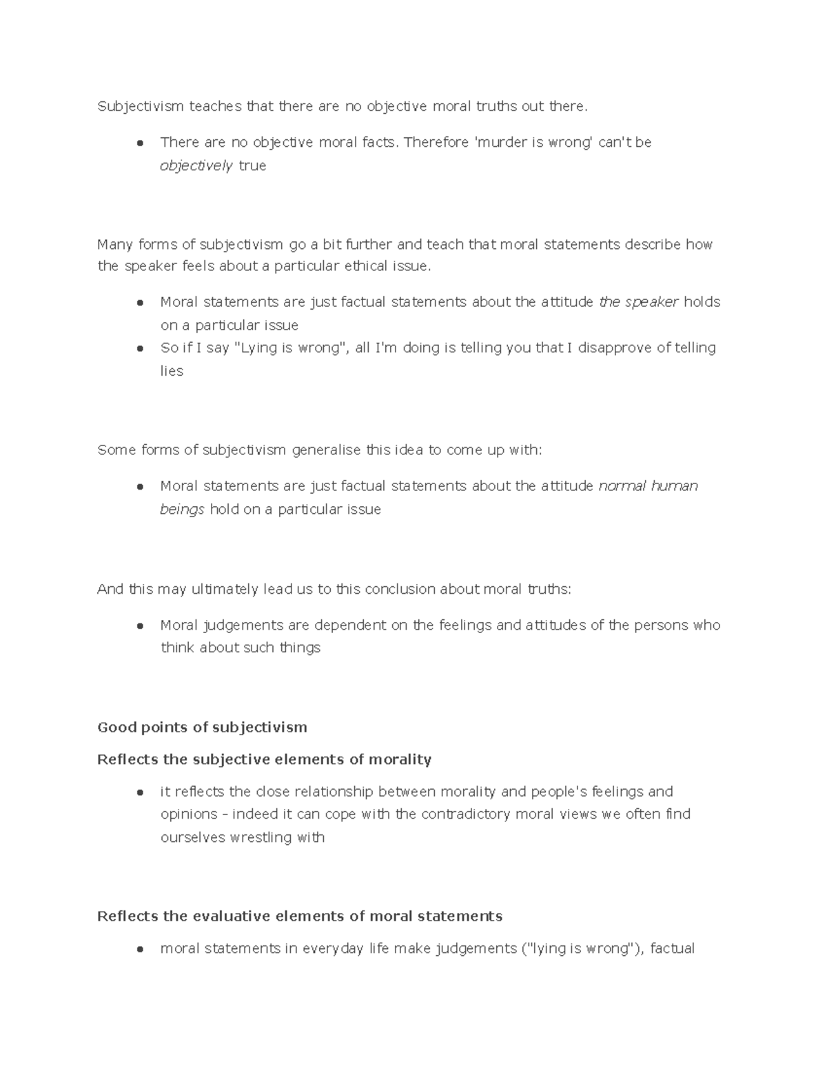 BBC Subjectivism Notes - Subjectivism teaches that there are no ...