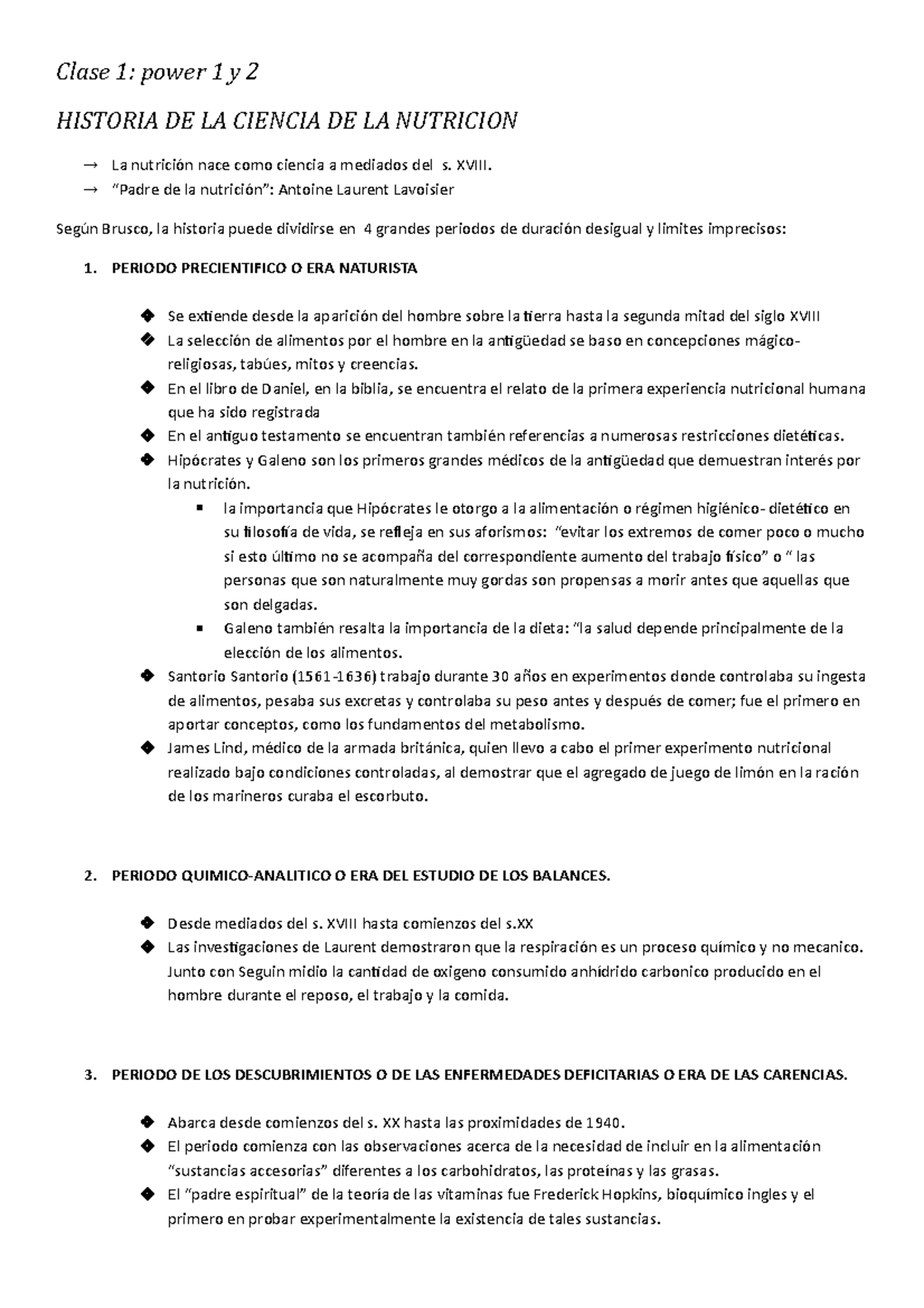 Nutricion - resumen - Clase 1: power 1 y 2 HISTORIA DE LA CIENCIA DE LA  NUTRICION  La nutrición - Studocu