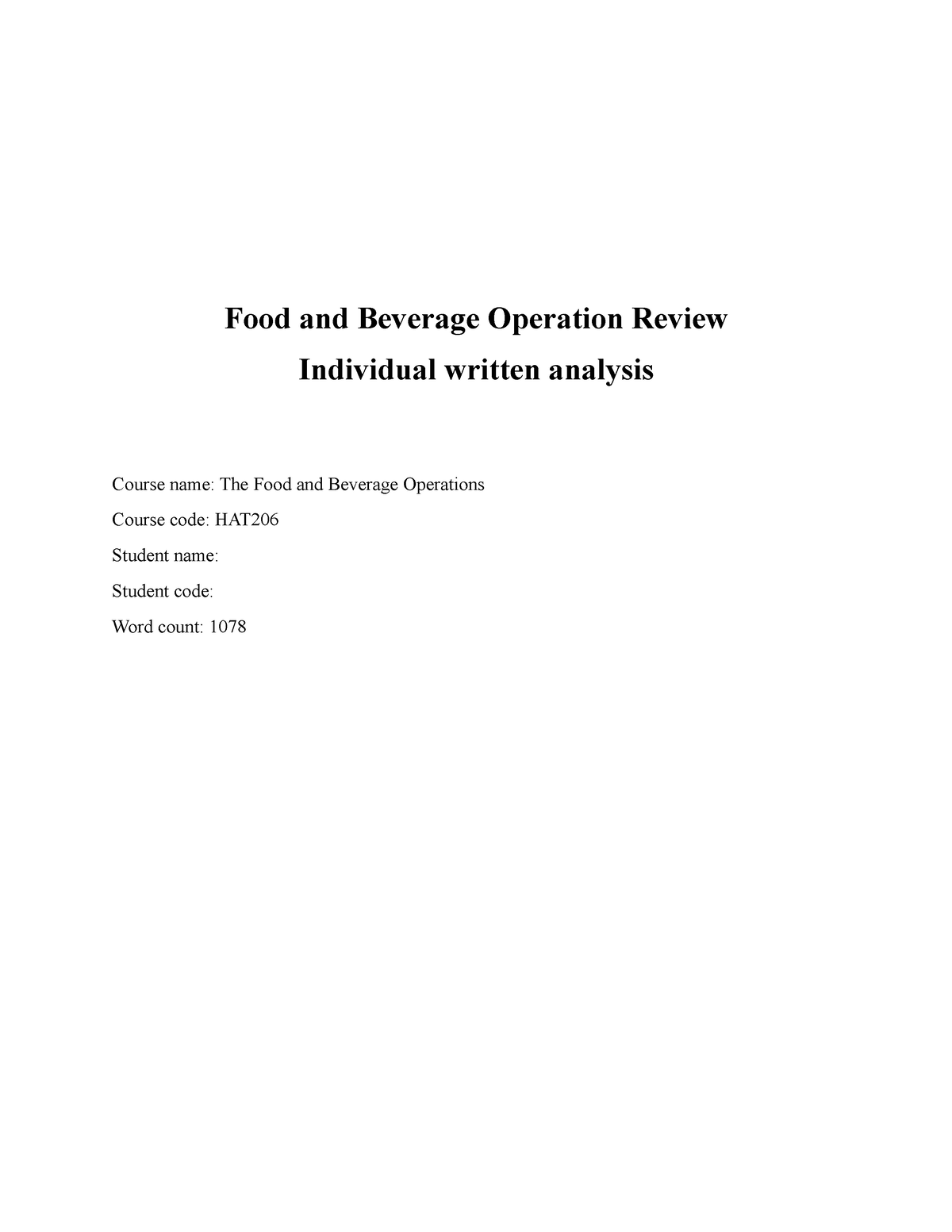 H206 - essay about restaurant management - Food and Beverage Operation ...