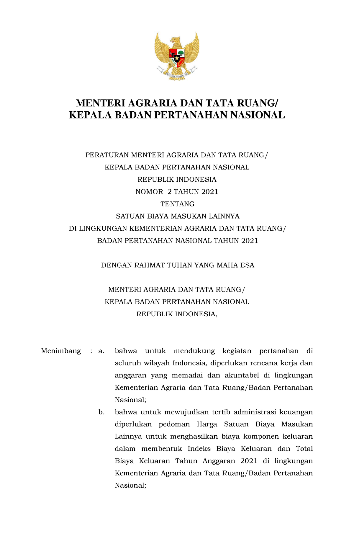 Permen Nomor 2 Tahun 2021 Tentang SBM Lainnya Tahun 2021 - MENTERI ...