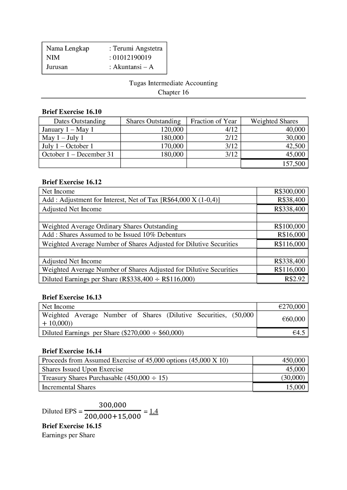 Intermediate Accounting Chapter 16 - Tugas Intermediate Accounting Earnings Per Share - Chapter ...