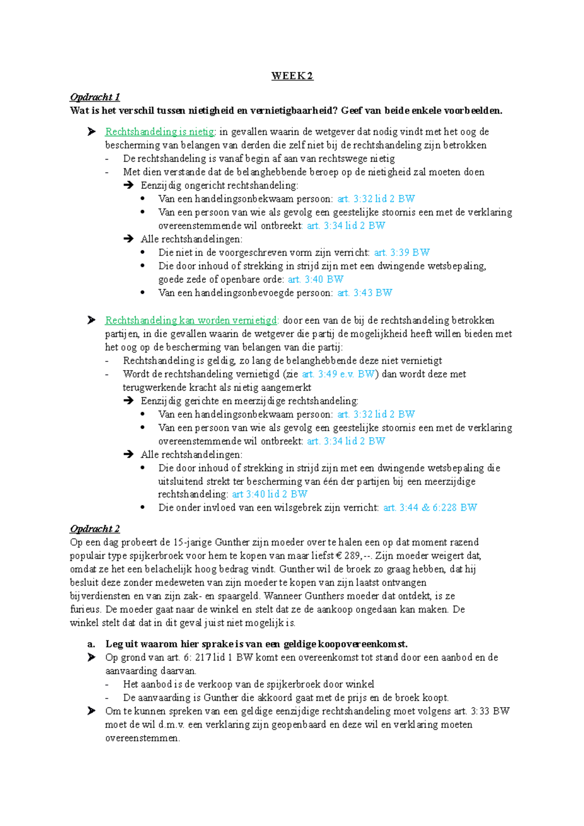 Inleiding Verbintenissenrecht Week 2 - WEEK 2 Opdracht 1 Wat Is Het ...