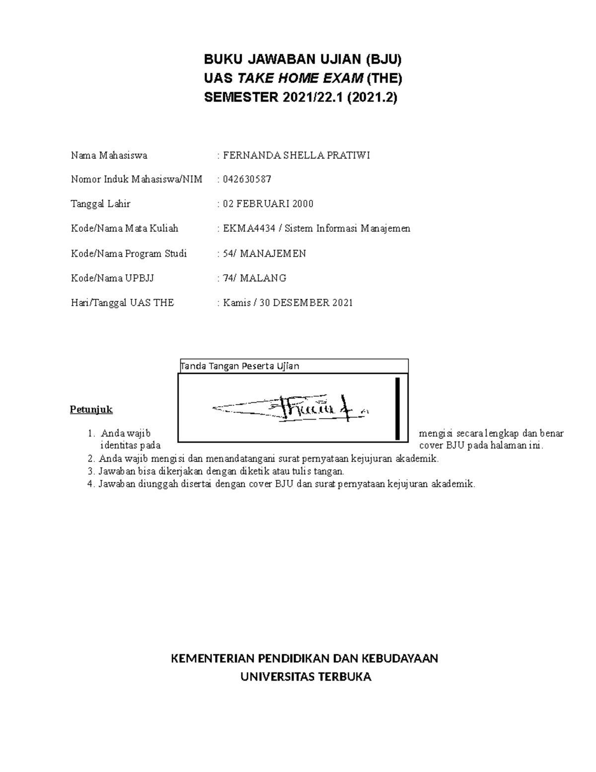 EKMA4434 Sistem Informasi Manajemen 042630587 - Tanda Tangan Peserta ...
