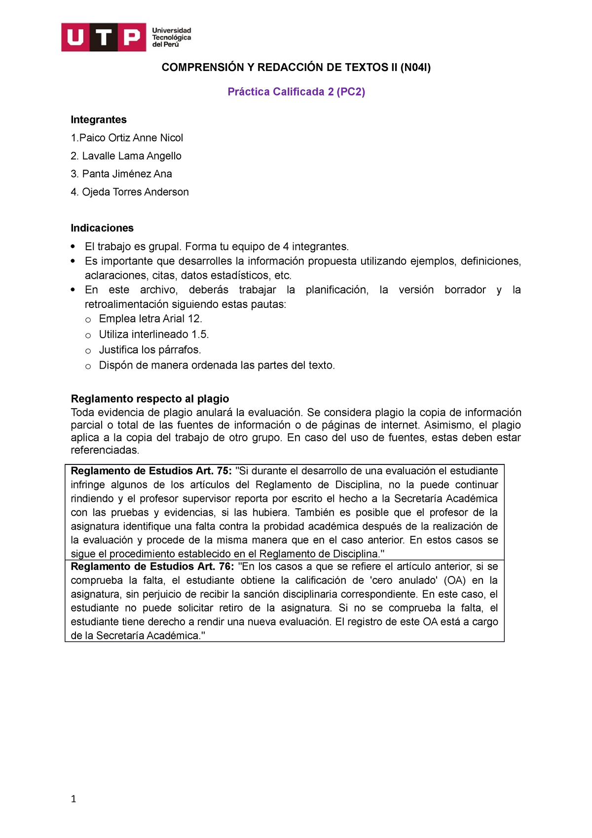 S15 S16 Práctica Calificada 2 Pc2 Versión Borrador Formato 1 1 ComprensiÓn Y RedacciÓn 8570