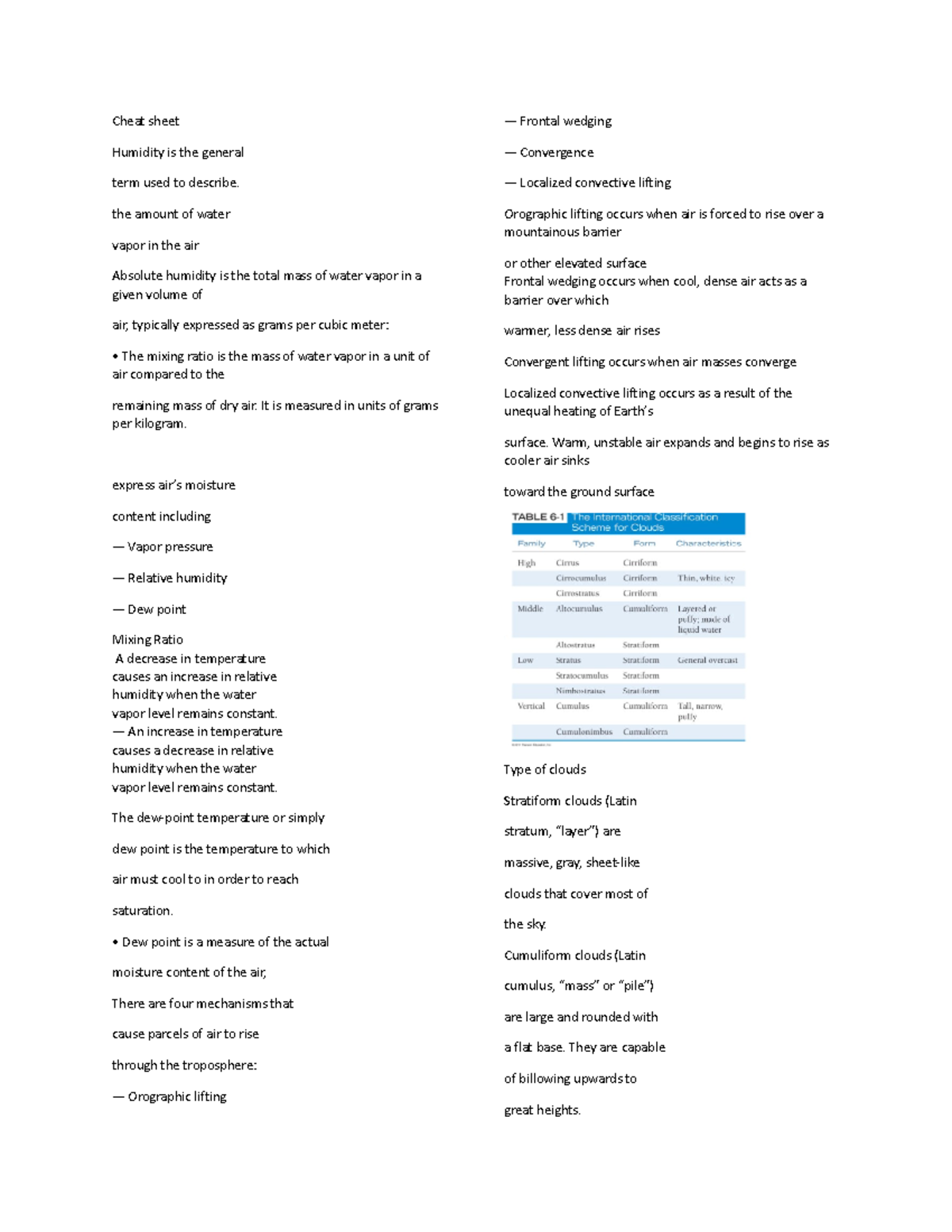 Cheat sheet 3 mid Cheat sheet Humidity is the general term used to