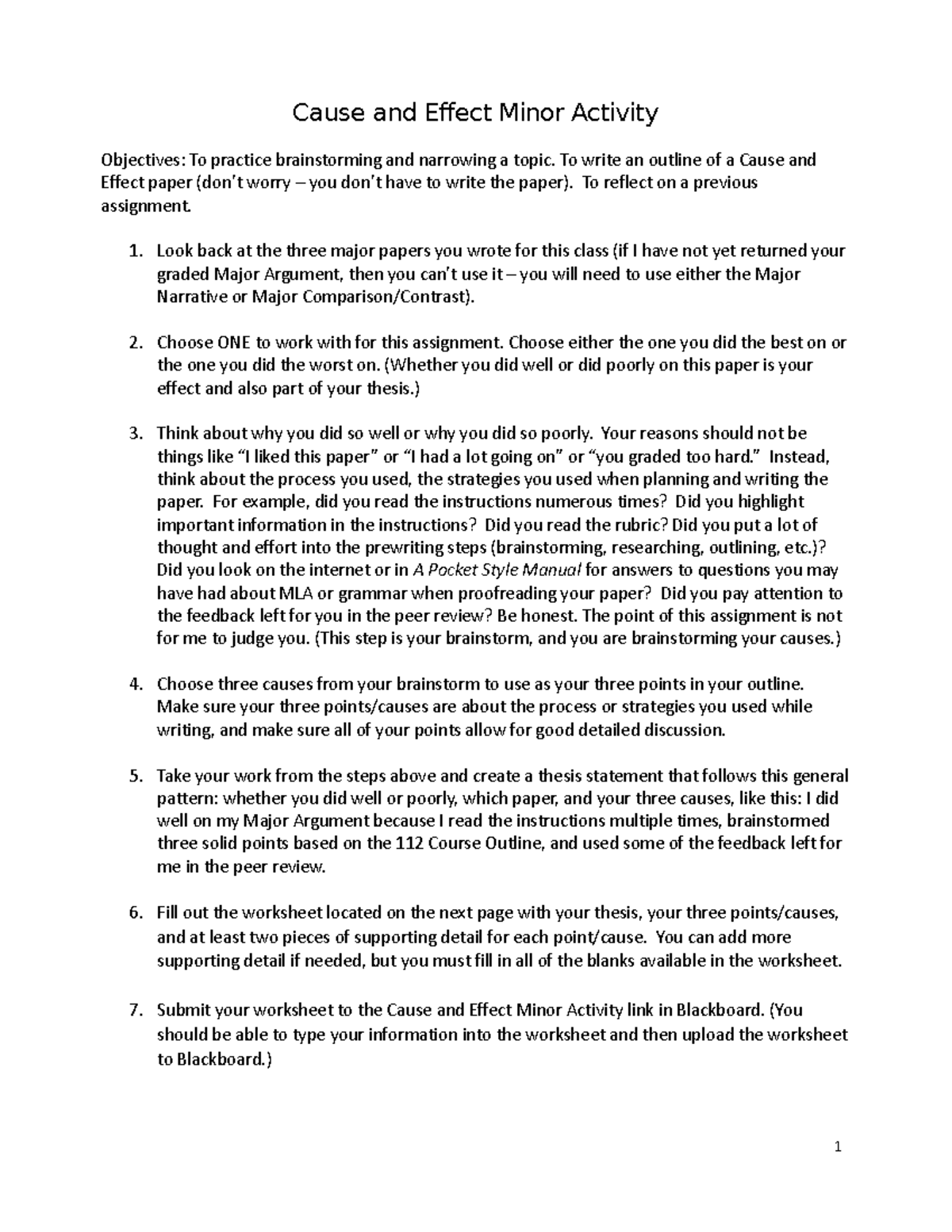 Cause Effect Minor Activity Fall 2022 - Cause and Effect Minor Activity ...