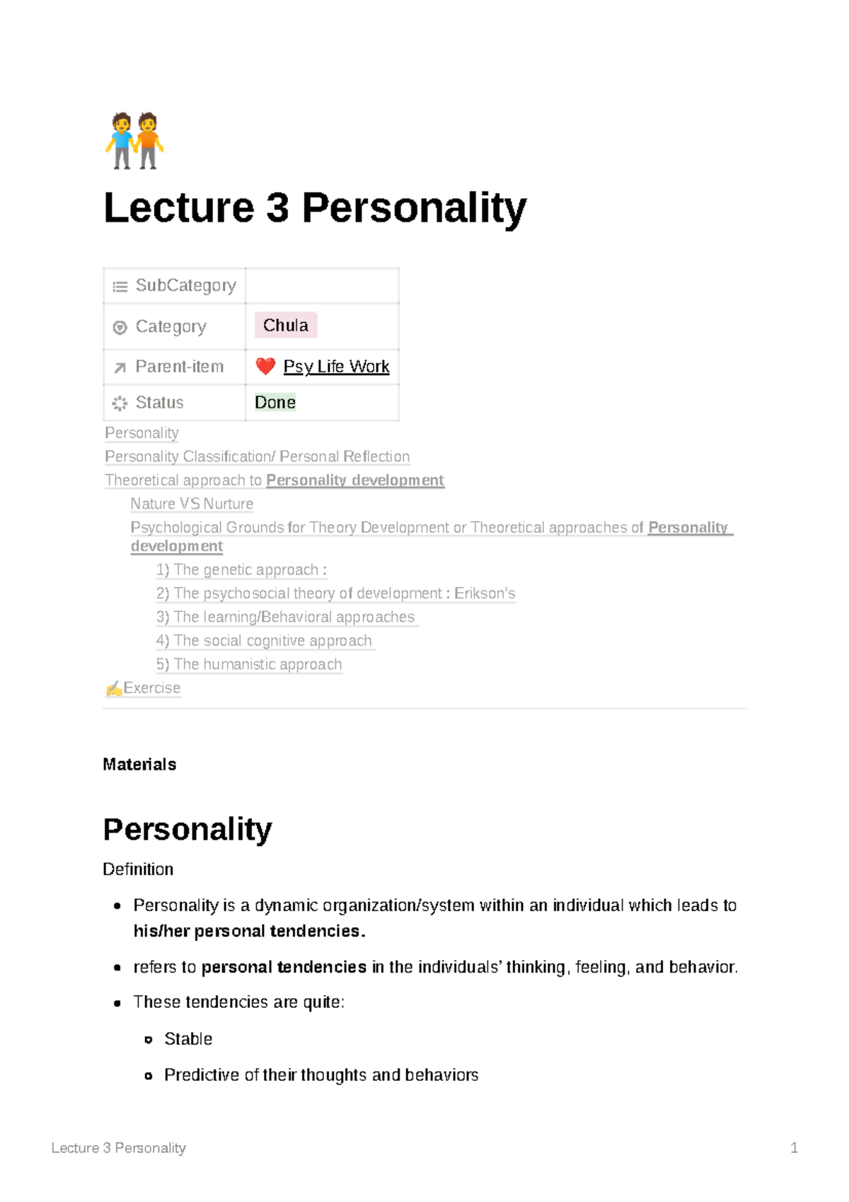 Personality Classification Lecture 3 Personality SubCategory Category