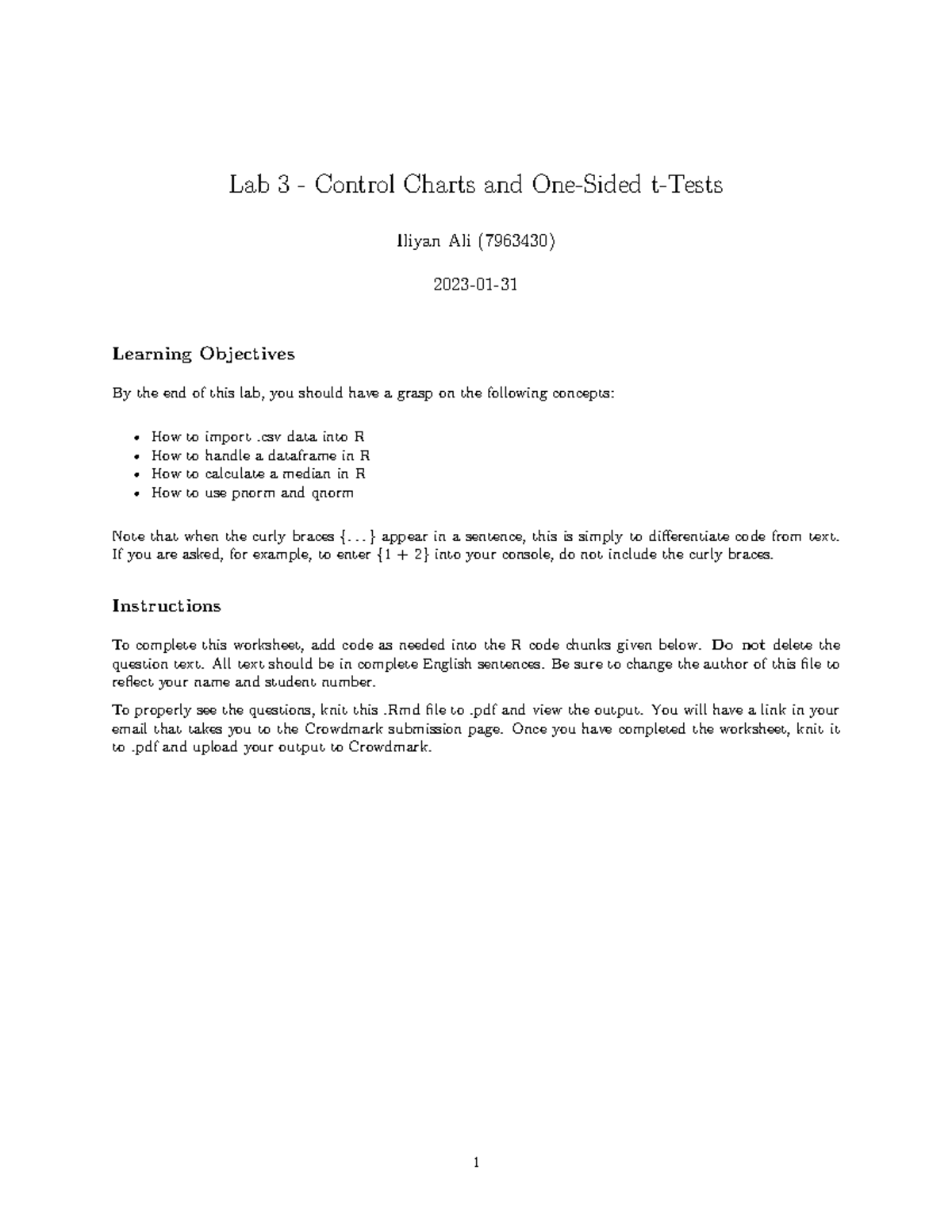STAT 2000 Lab 3 Shell Student - Lab 3 - Control Charts and One-Sided t ...