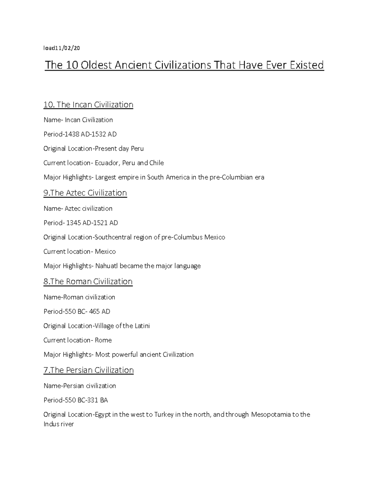 History Notes T1W2 - Description - load11/02/ The 10 Oldest Ancient ...