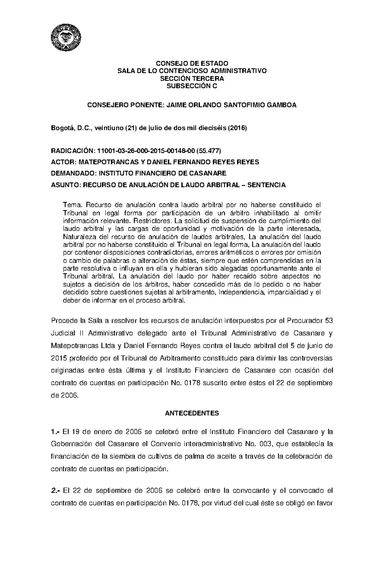 Recurso De Anulación Laudo Arbitral Consejo De Estado Consejo De