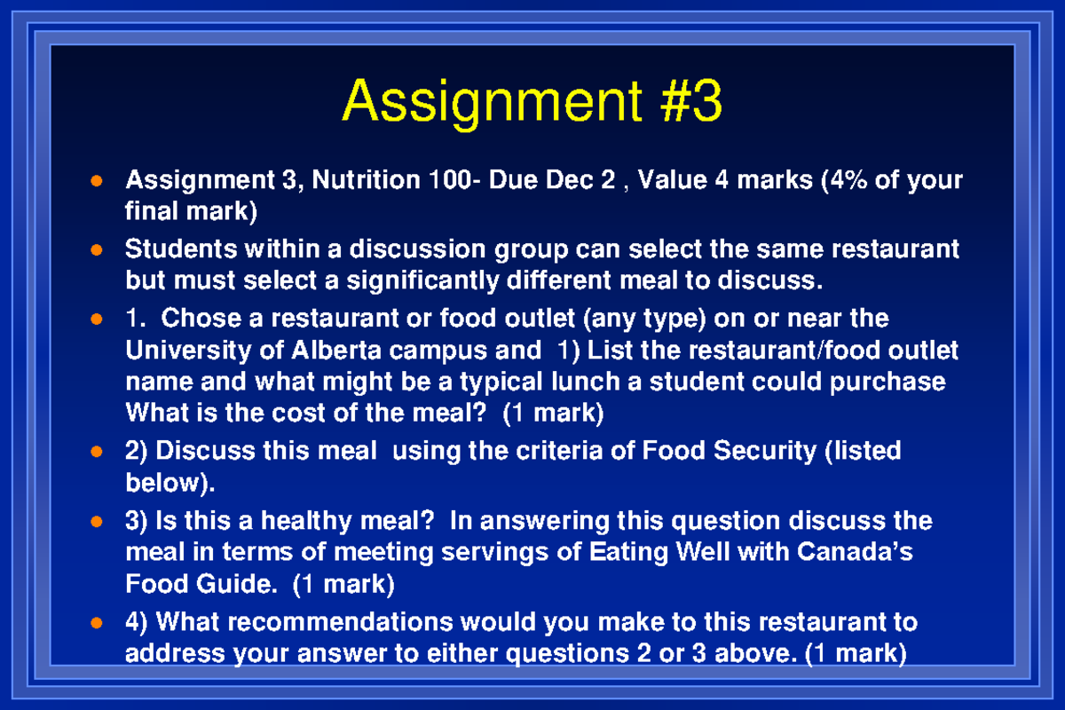 Functional Foods2 - Assignment Assignment 3, Nutrition Due Dec 2 ...