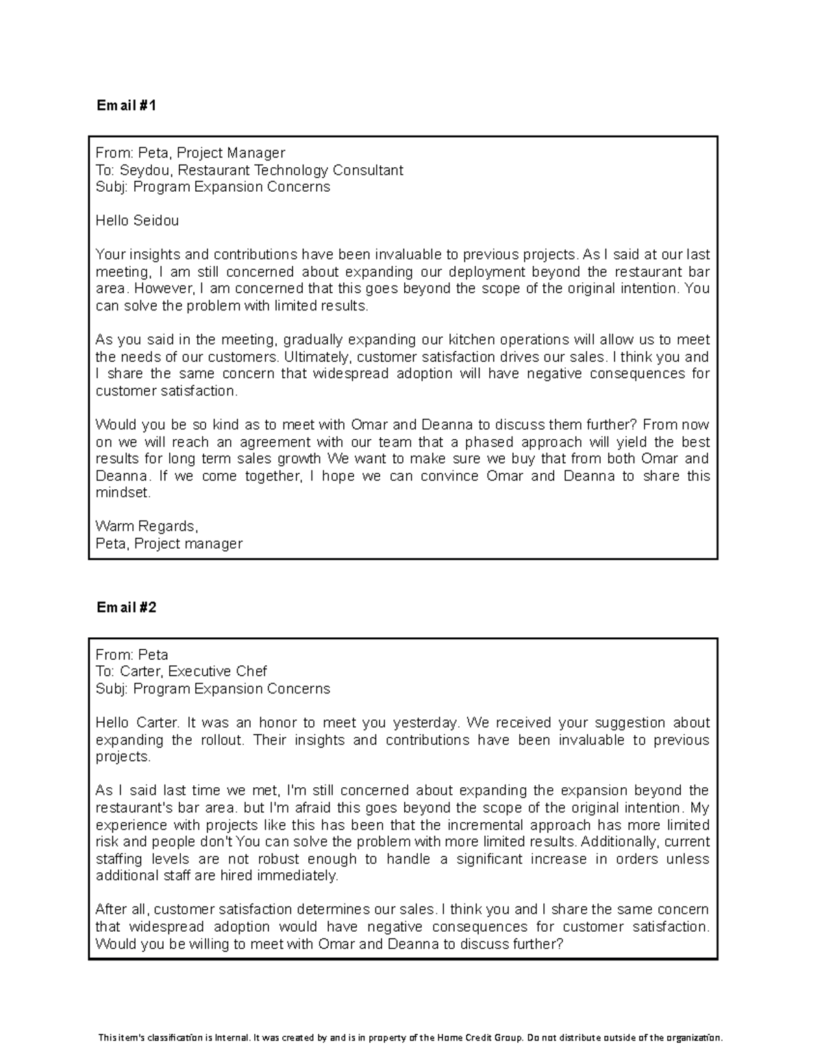 Capstone MA -Email-Coalition - Email # From: Peta, Project Manager To ...