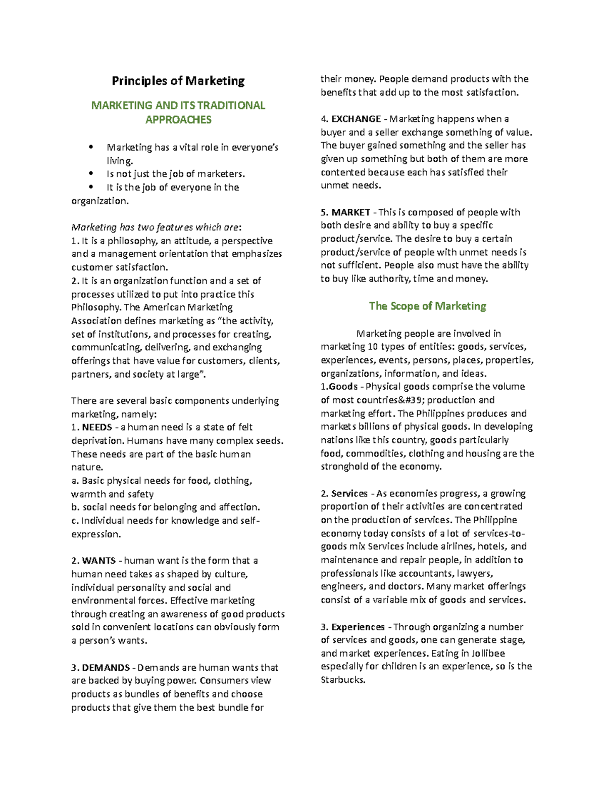 Principles of Marketing Reviewer - Principles of Marketing MARKETING ...
