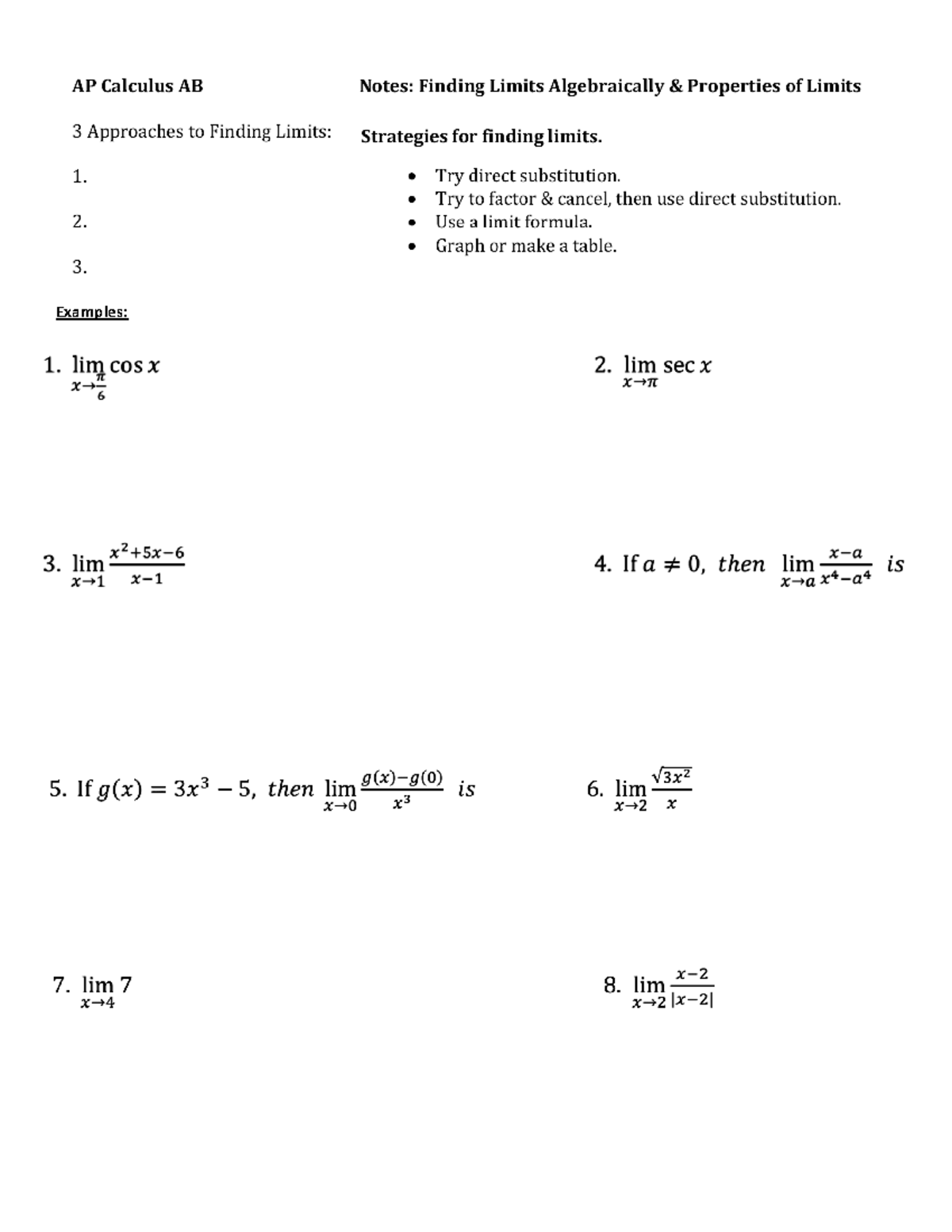 2021 AB Limits Day 1.5 and 1 - APMA 1090 - Examples: Use the graphs to ...