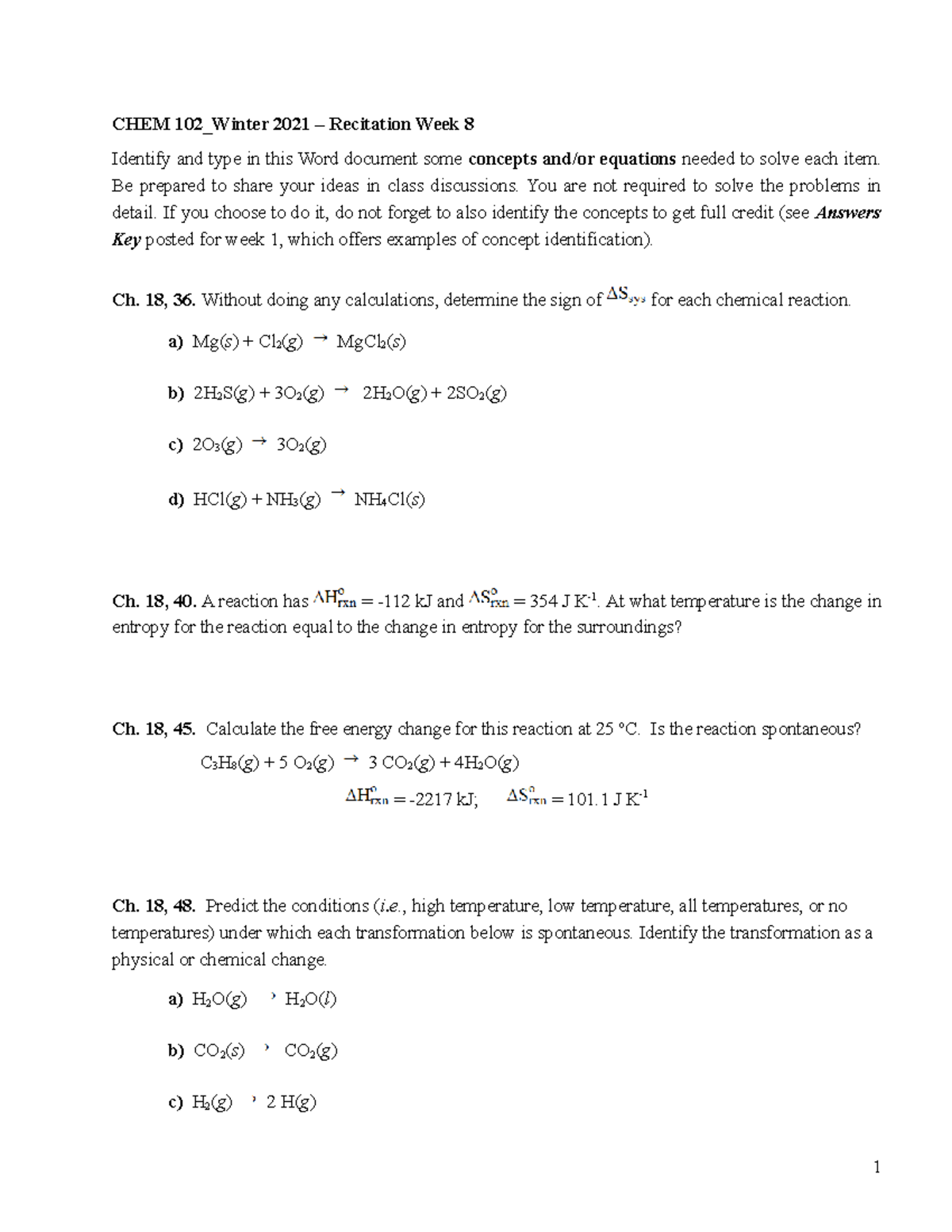 CHEM 102 Recitation Week8 W22 UD - CHEM 102_Winter 2021 – Recitation ...