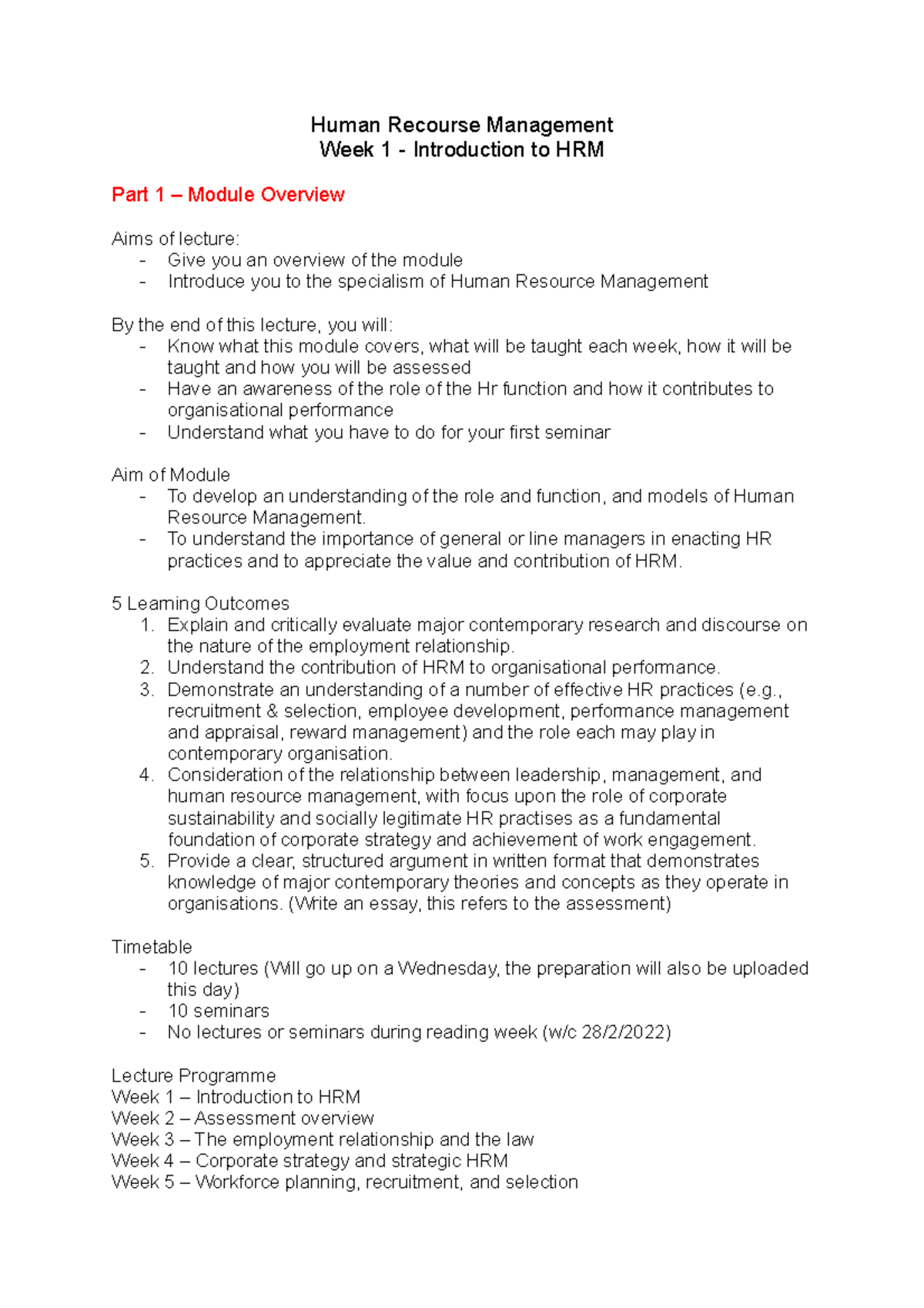 Introduction to HRM - Human Recourse Management Week 1 - Introduction ...
