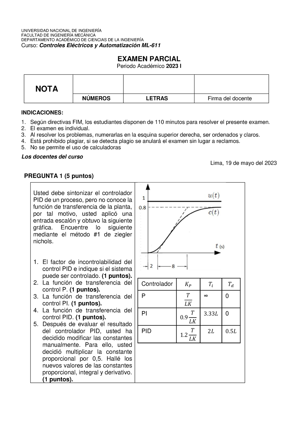 Examen Parcial 2023 I - Solucionario - UNIVERSIDAD NACIONAL DE ...