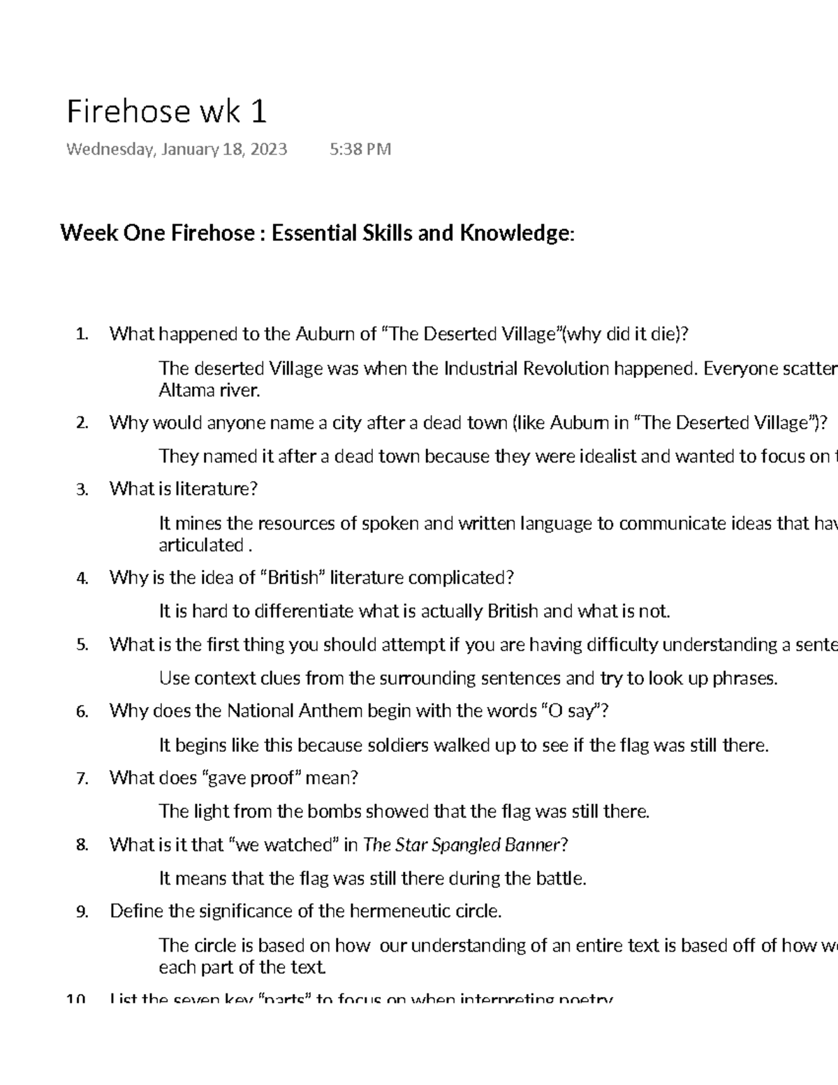 Firehose wk 1 Week One Firehose Essential Skills and Knowledge