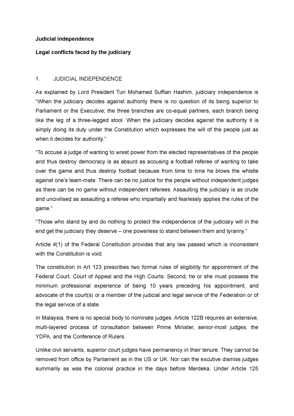 legal essay on independence of judiciary