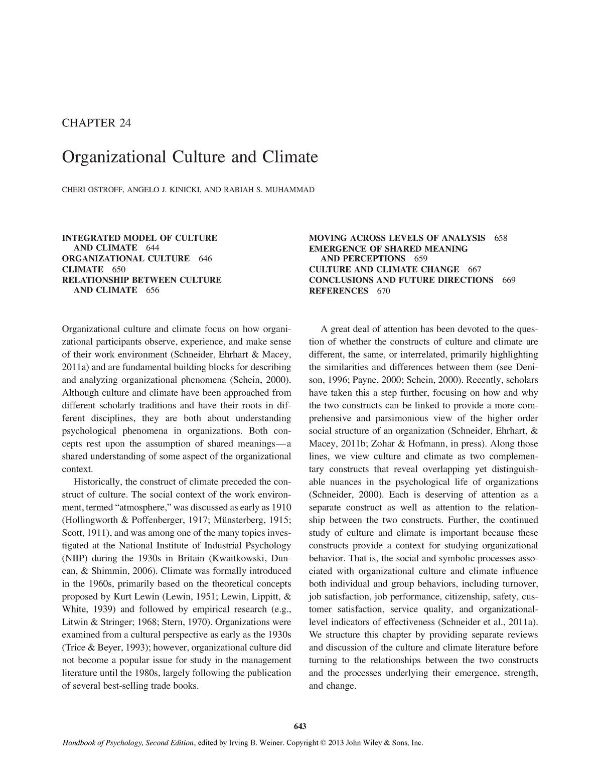 Ostroff Kinicki Muhammad 2012 Organizational Culture And Climate ...