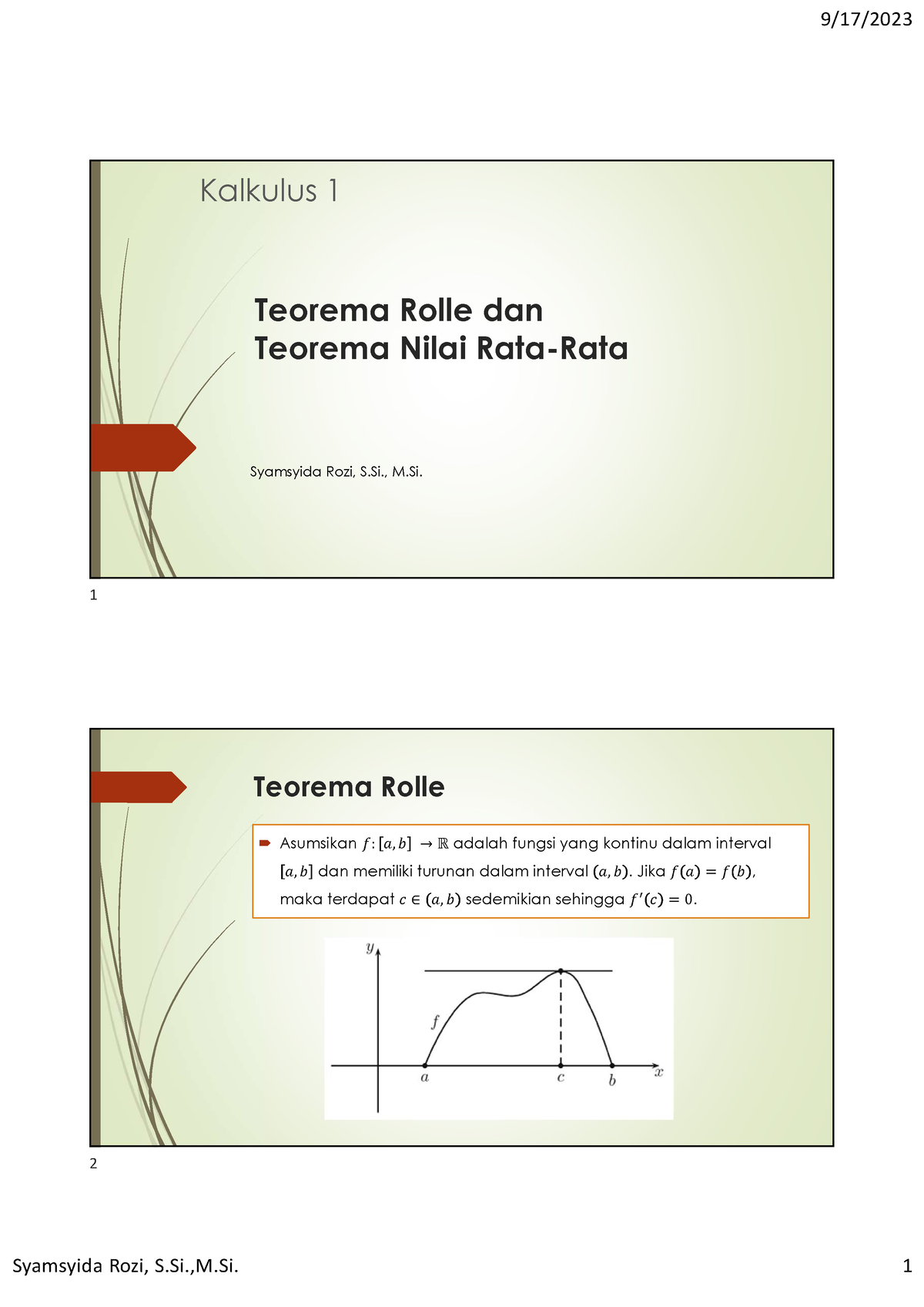 Pert6a. Teorema Rolle-TNR-Turunan Implisit-Turunan Fungsi Parametrik ...