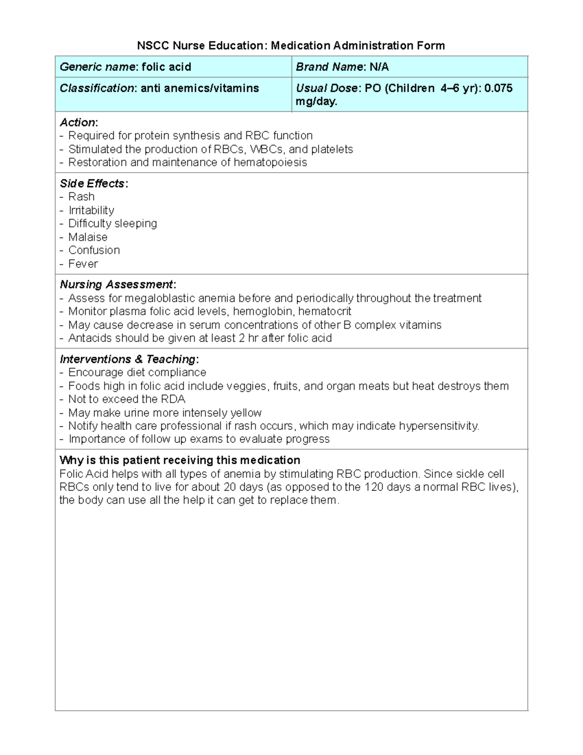 Folic Acid and Docusate - NSCC Nurse Education: Medication ...