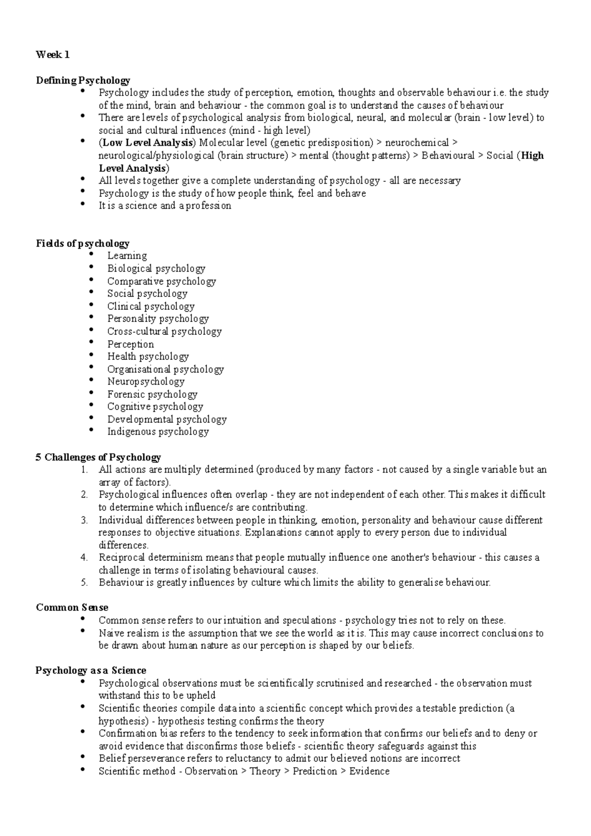 Psych quiz 1 notes - Week 1 Defining Psychology Psychology includes the ...
