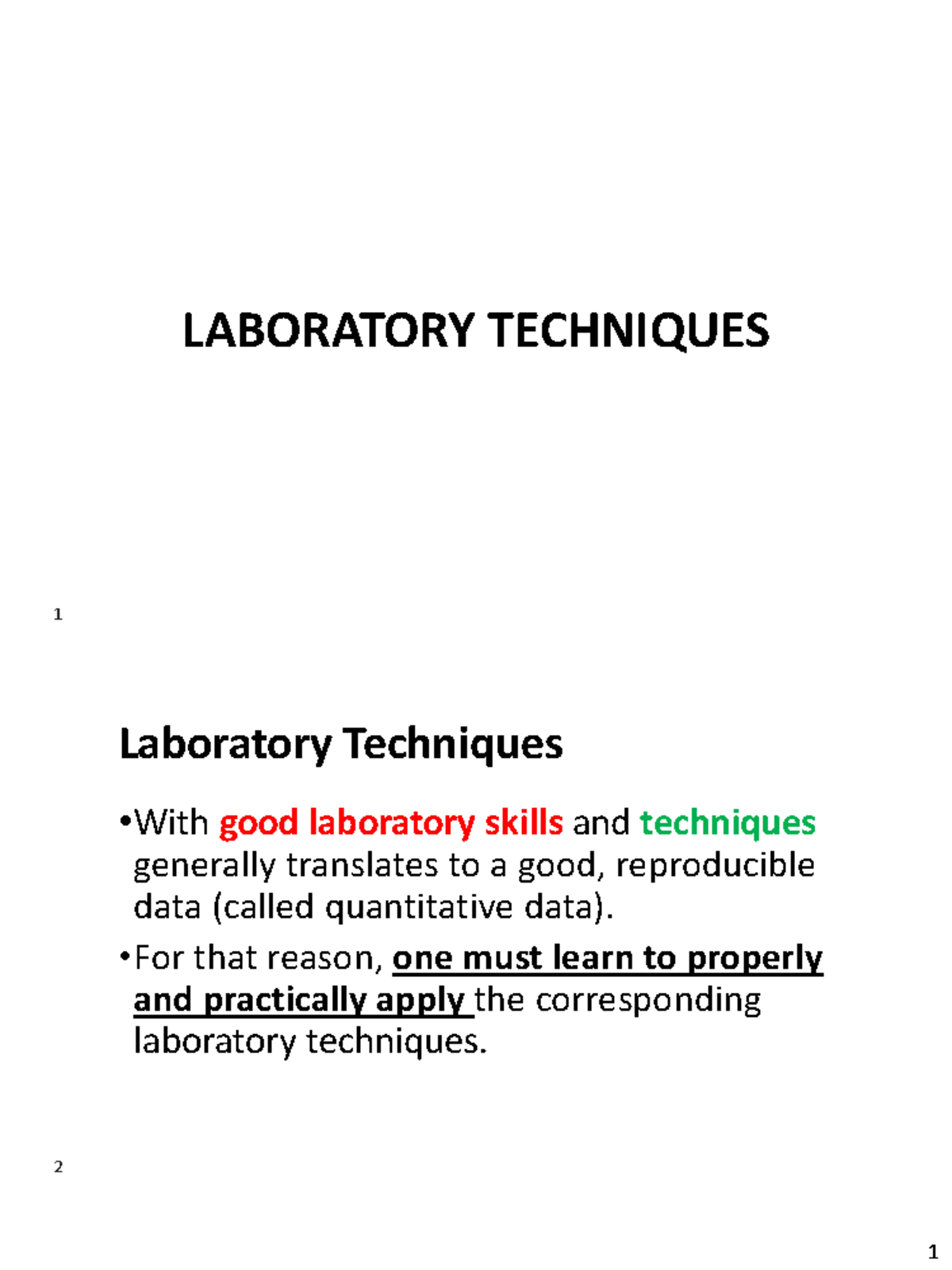 Laboratory Techniques - LABORATORY TECHNIQUES Laboratory Techniques ...