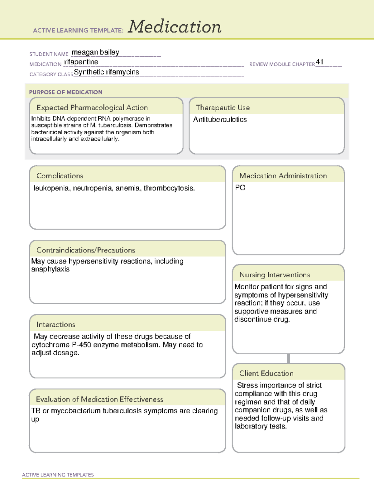 Medication form rifapentine chp 41 - ACTIVE LEARNING TEMPLATES ...