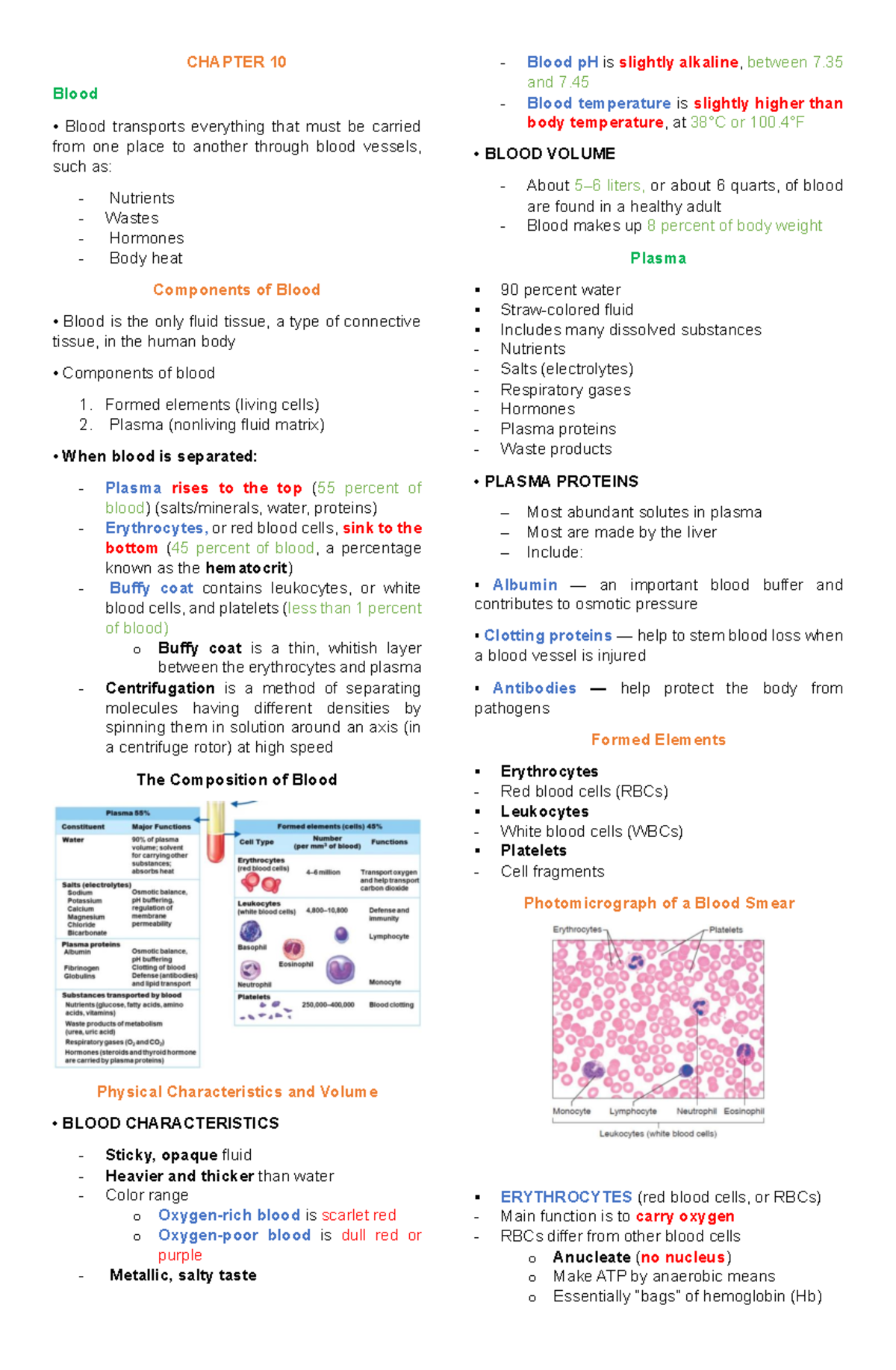 Chapter 10 Blood - CHAPTER 10 Blood Blood transports everything that ...