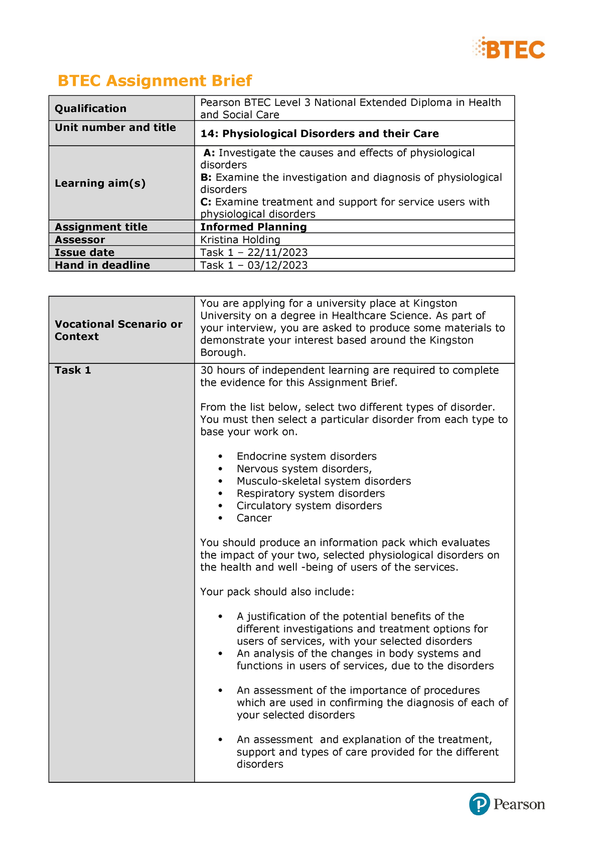 pearson btec authorised assignment briefs