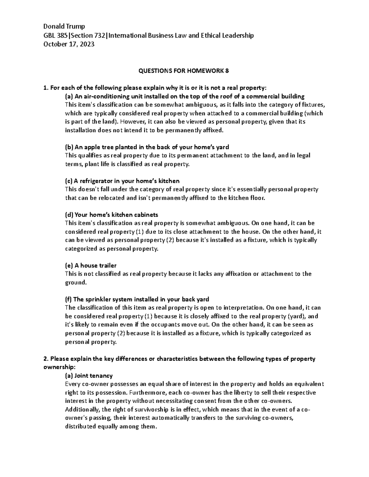 Homework 8 Assignment - GBL 385|Section 732|International Business Law ...
