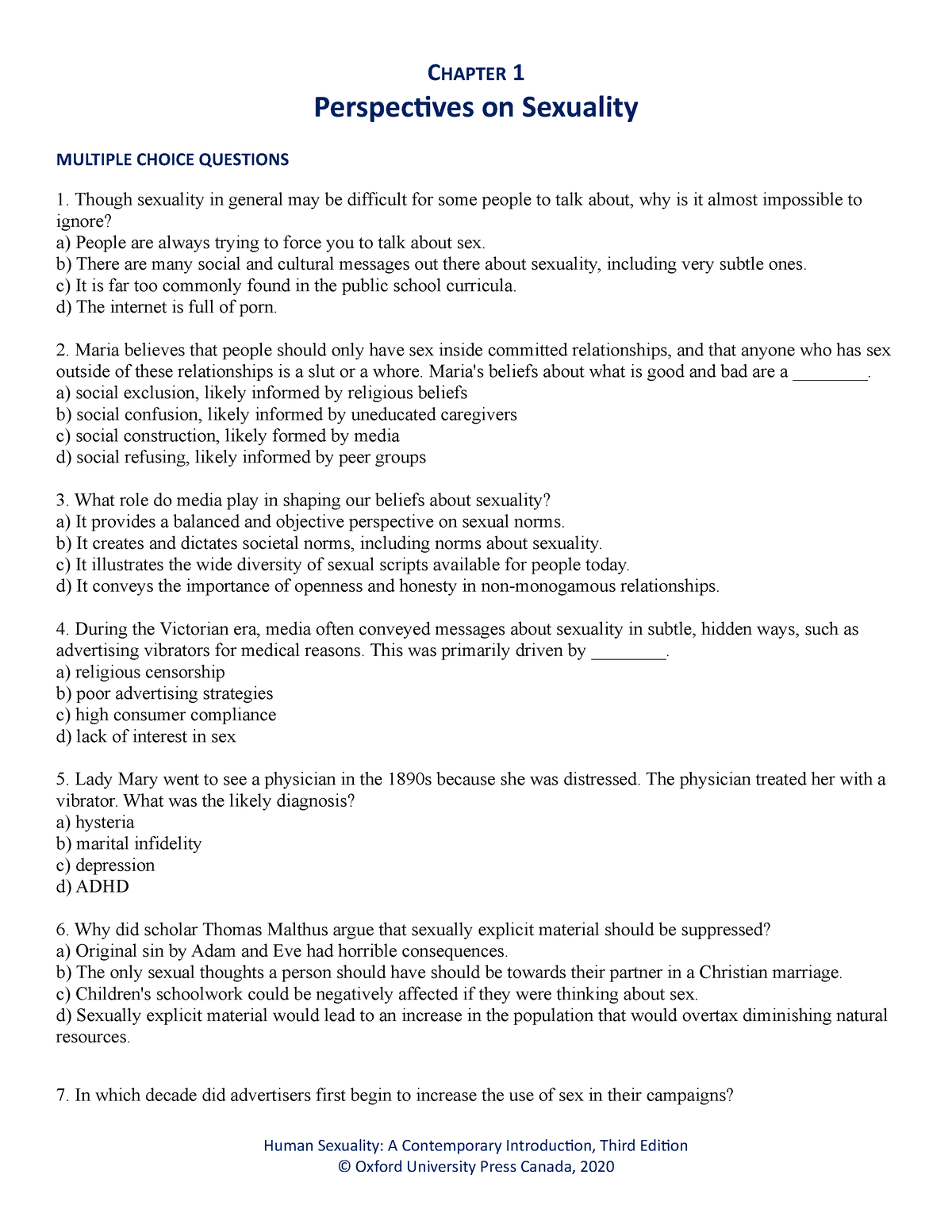 Pukall 3e Test Bank Chapter 01 CHAPTER 1 Perspectives on