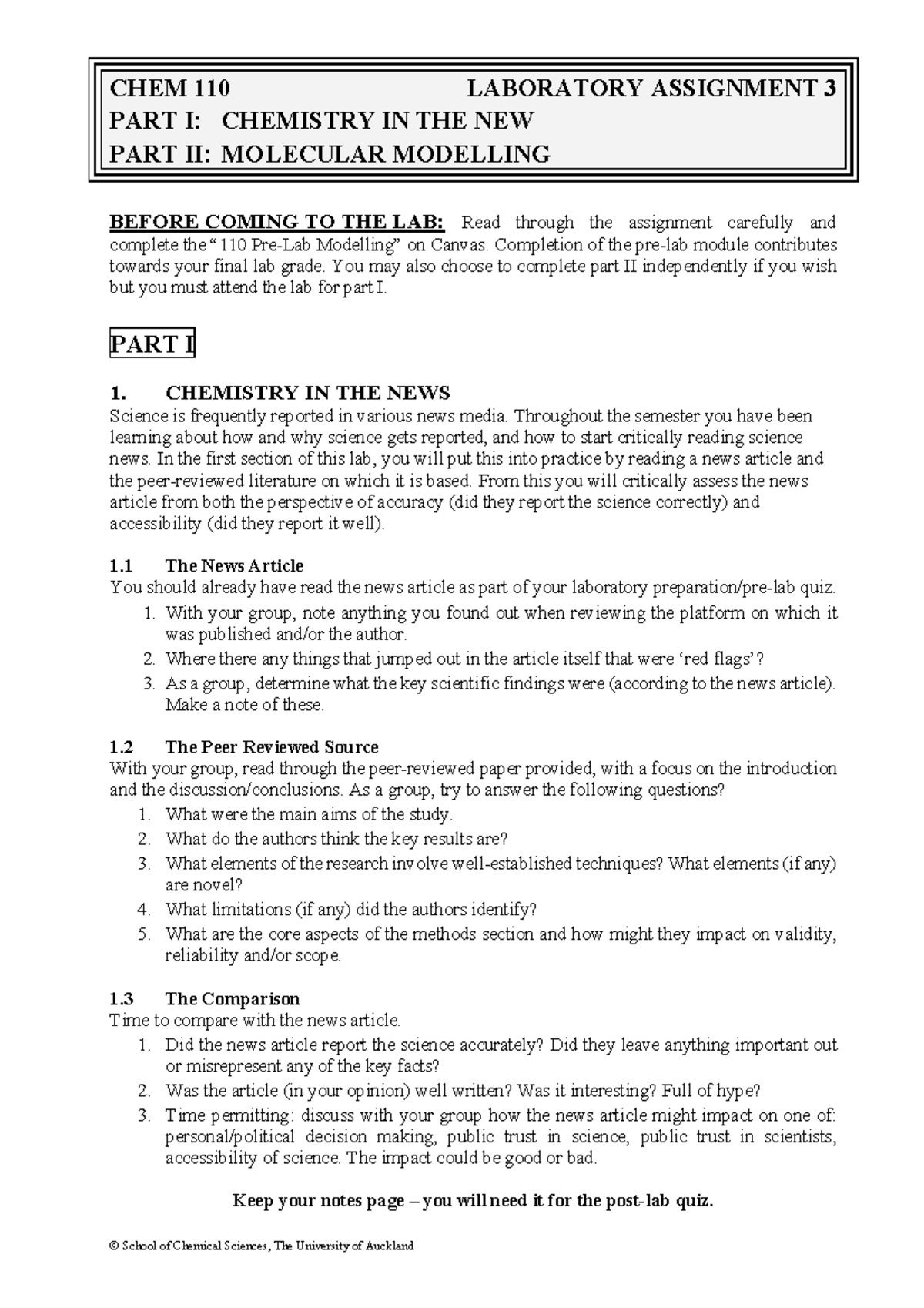 2022 S2 Lab Ass3 Si M and Models CHEM 110 LABORATORY ASSIGNMENT 3