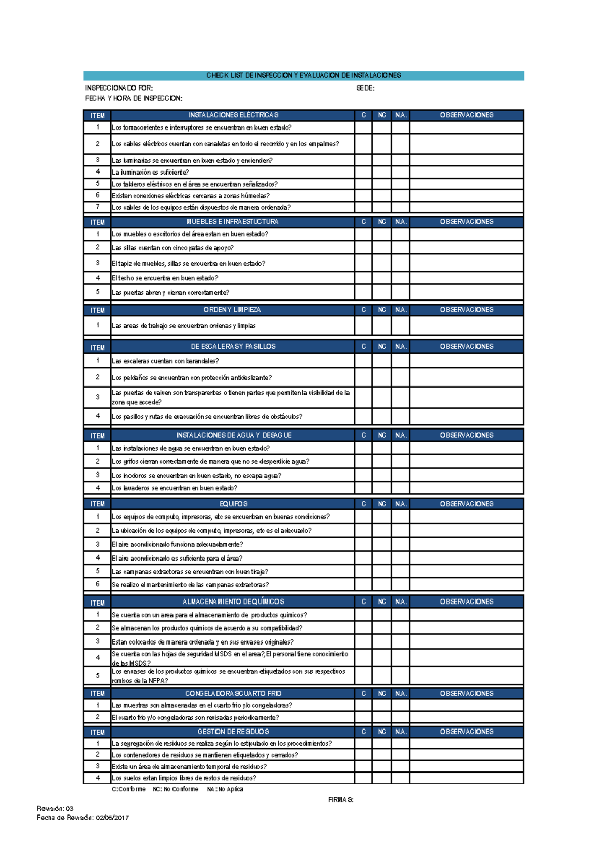 441924709 Formato Check List de Inspeccion y Evaluacion de ...
